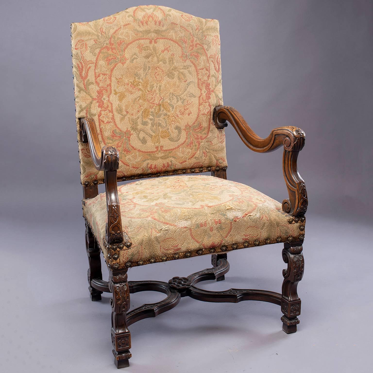 French 19th Century Armchair with Original Tapestry Upholstery