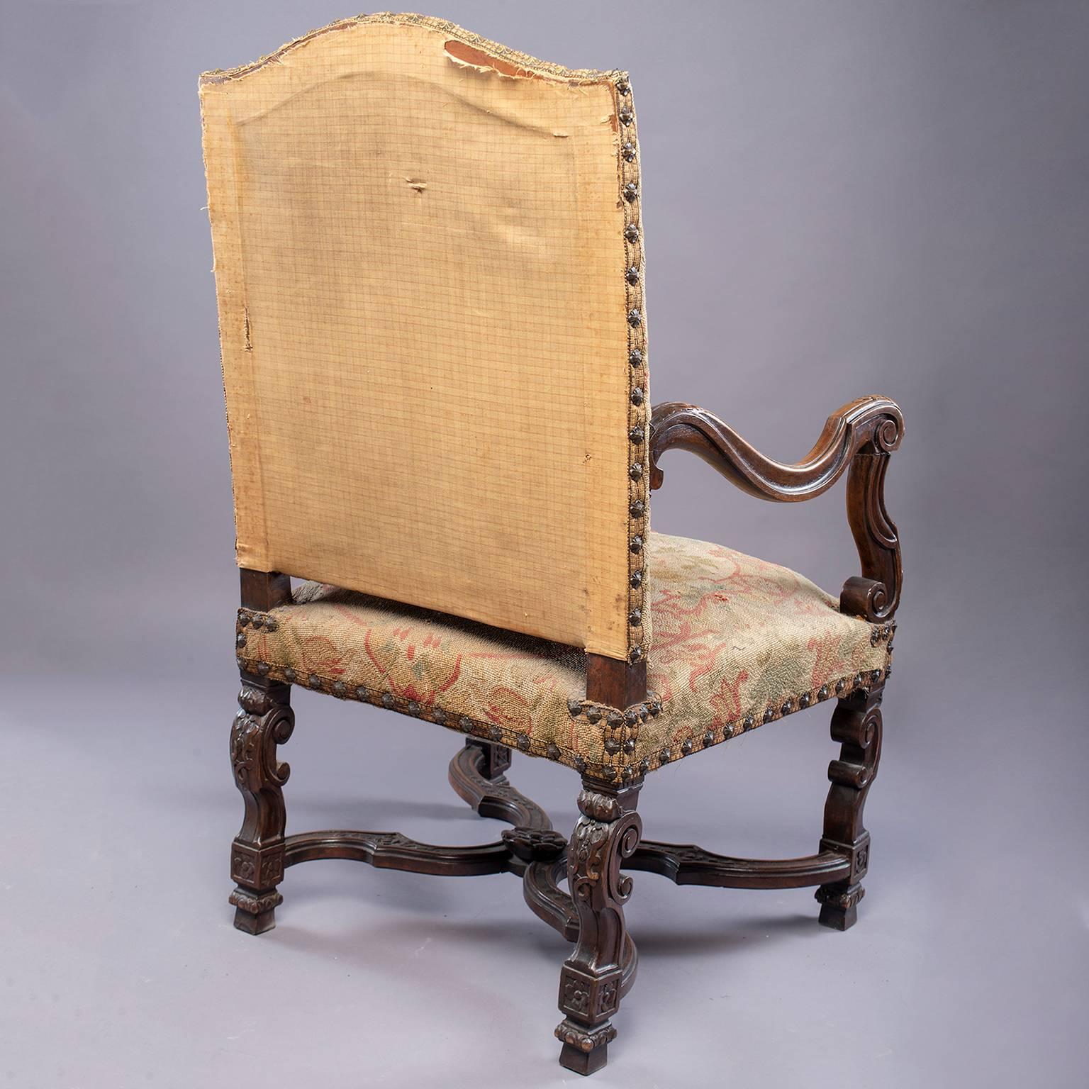 Carved 19th Century Armchair with Original Tapestry Upholstery