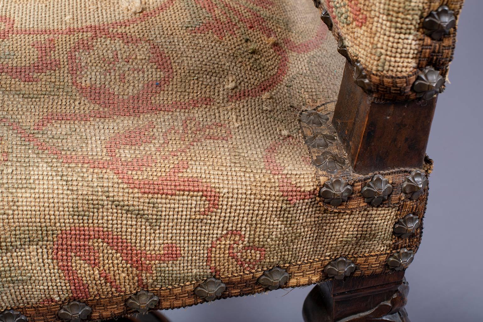 19th Century Armchair with Original Tapestry Upholstery In Good Condition In Troy, MI