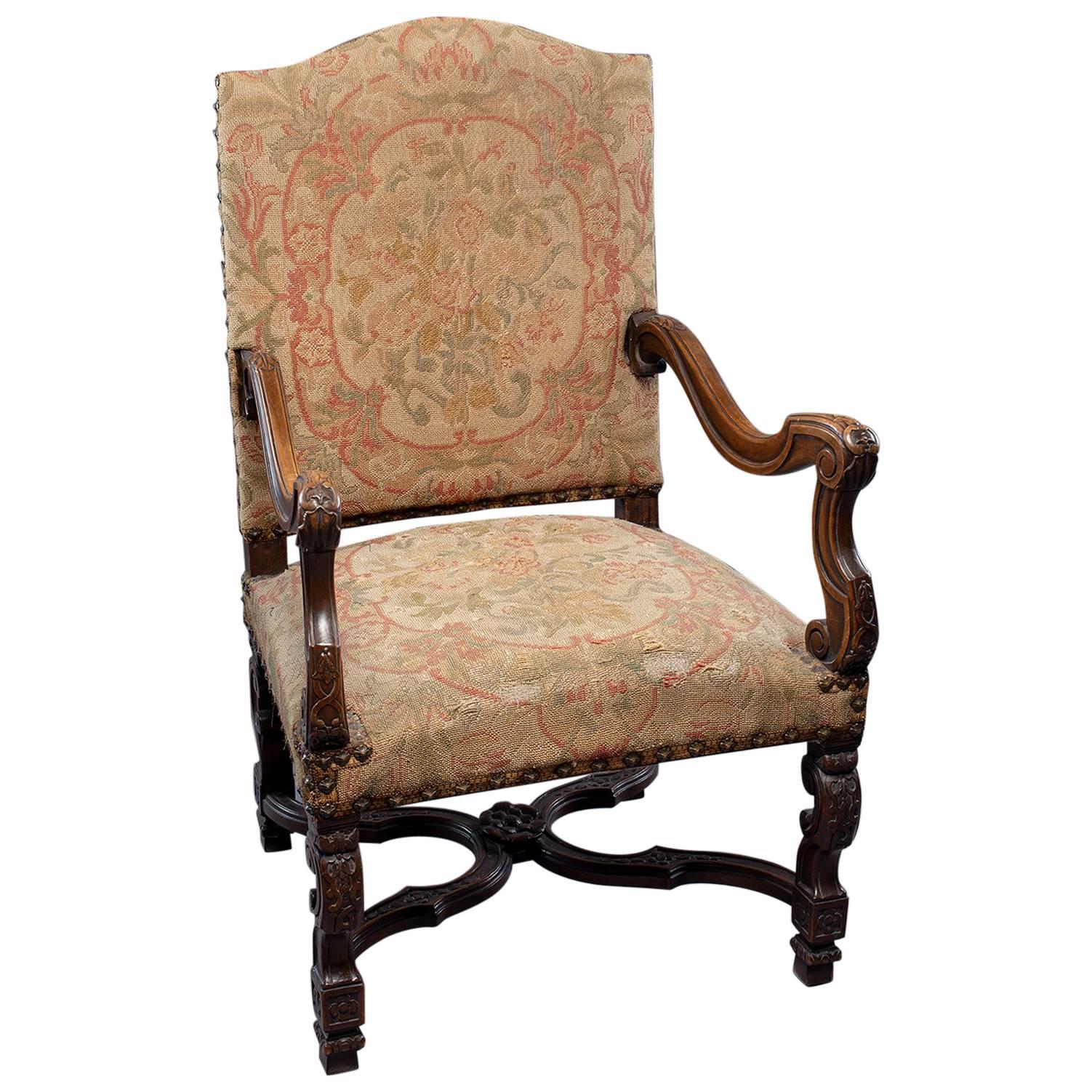 19th Century Armchair with Original Tapestry Upholstery