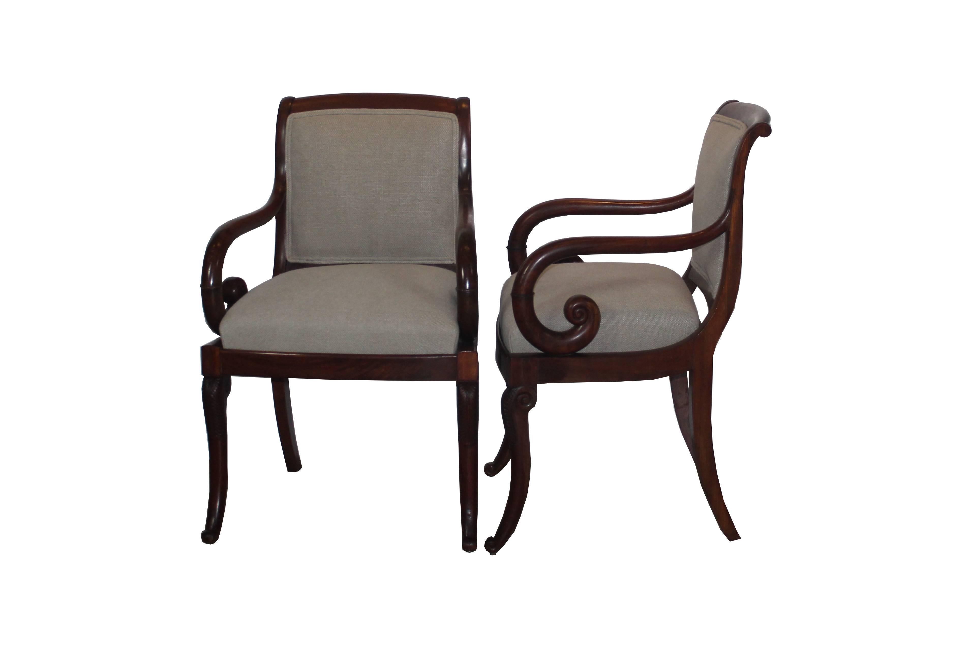 Pair of 19th century, French armchairs. Newly upholstered.