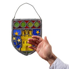 19th Century Armorial Stained Glass Shield  Reminiscent of Villarrealde Urrechua