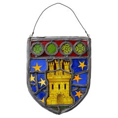 19th Century Armorial Stained Glass Shield  Reminiscent of Villarrealde Urrechua
