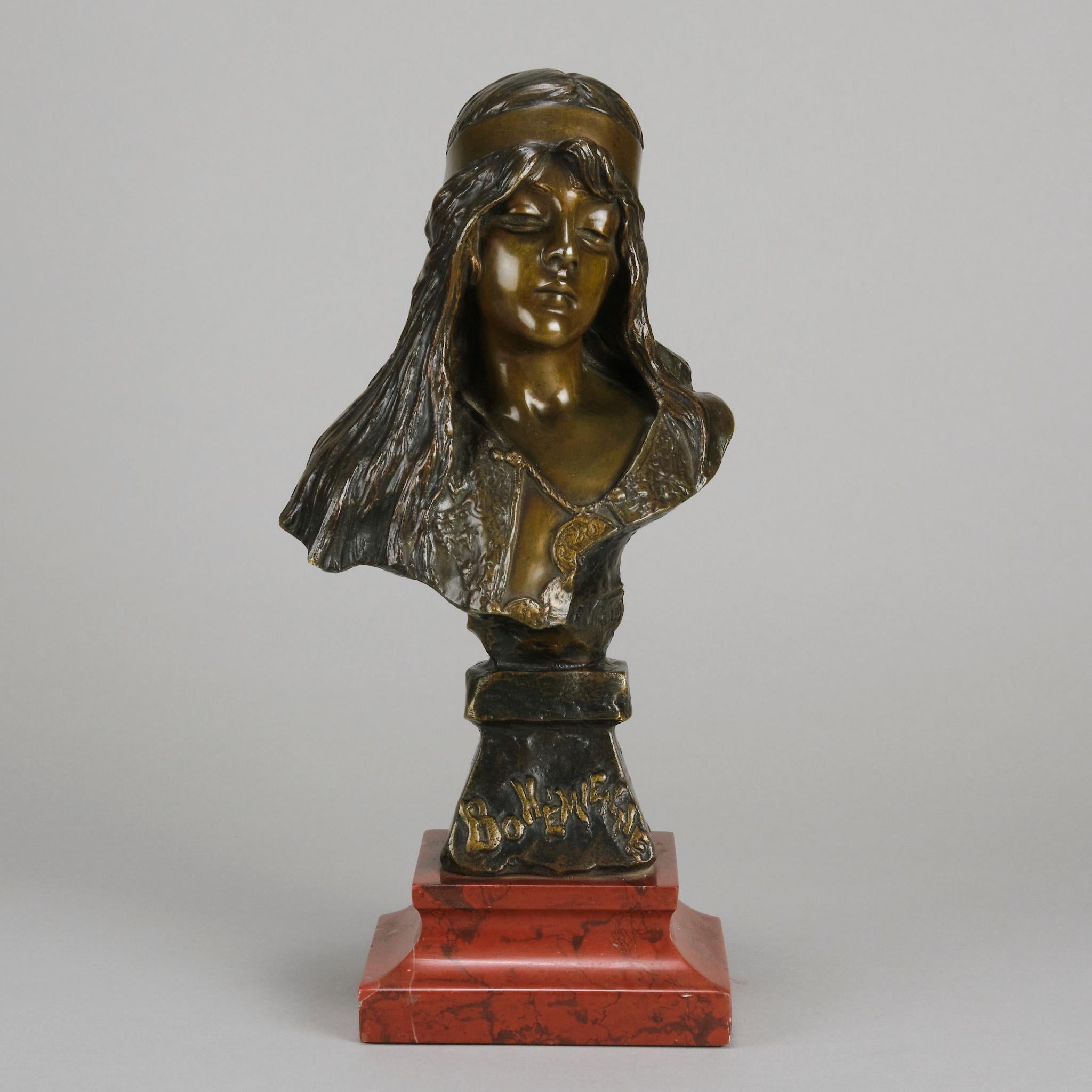 French 19th Century Art Nouveau Bronze Bust Entitled 