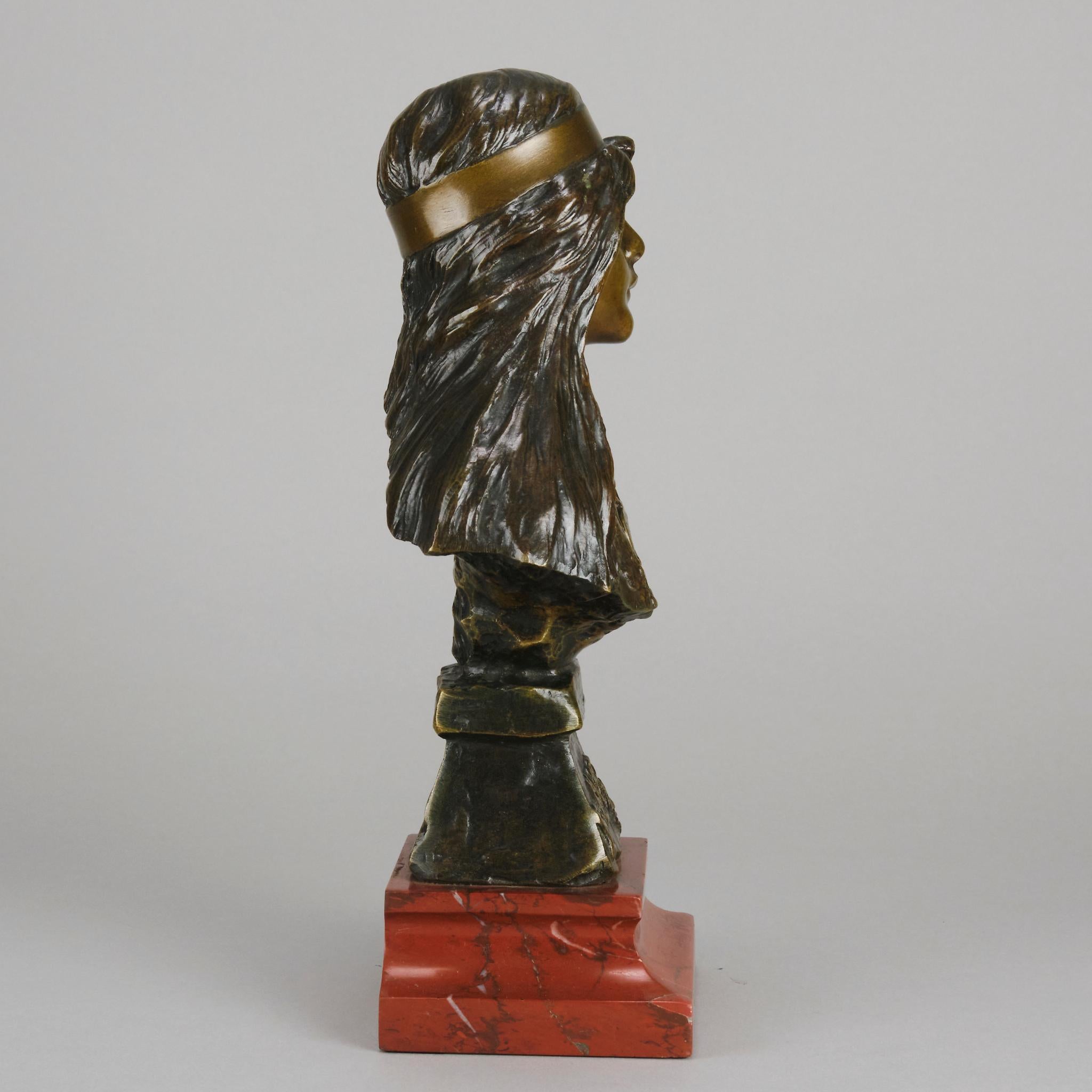Patinated 19th Century Art Nouveau Bronze Bust Entitled 