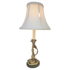 19th Century, Art Nouveau Bronze Candlestick Lamp