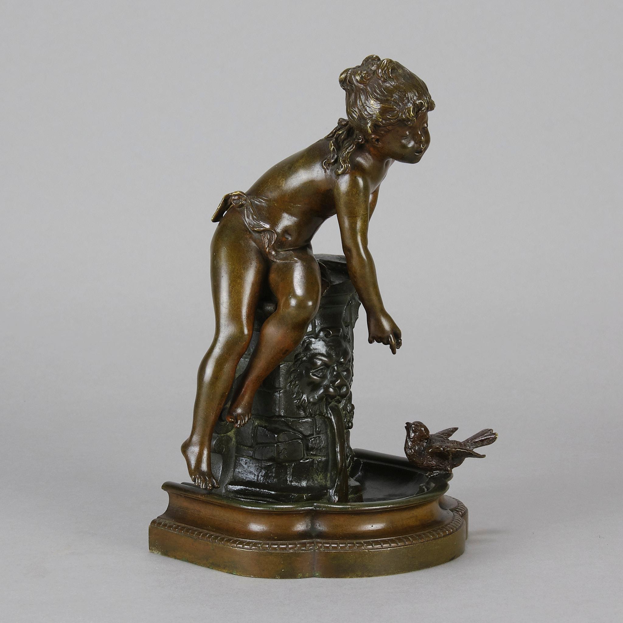 Jugendstil-Bronzeskulptur „Fille au Puits“ aus dem 19. Jahrhundert von Auguste Moreau (Art nouveau) im Angebot