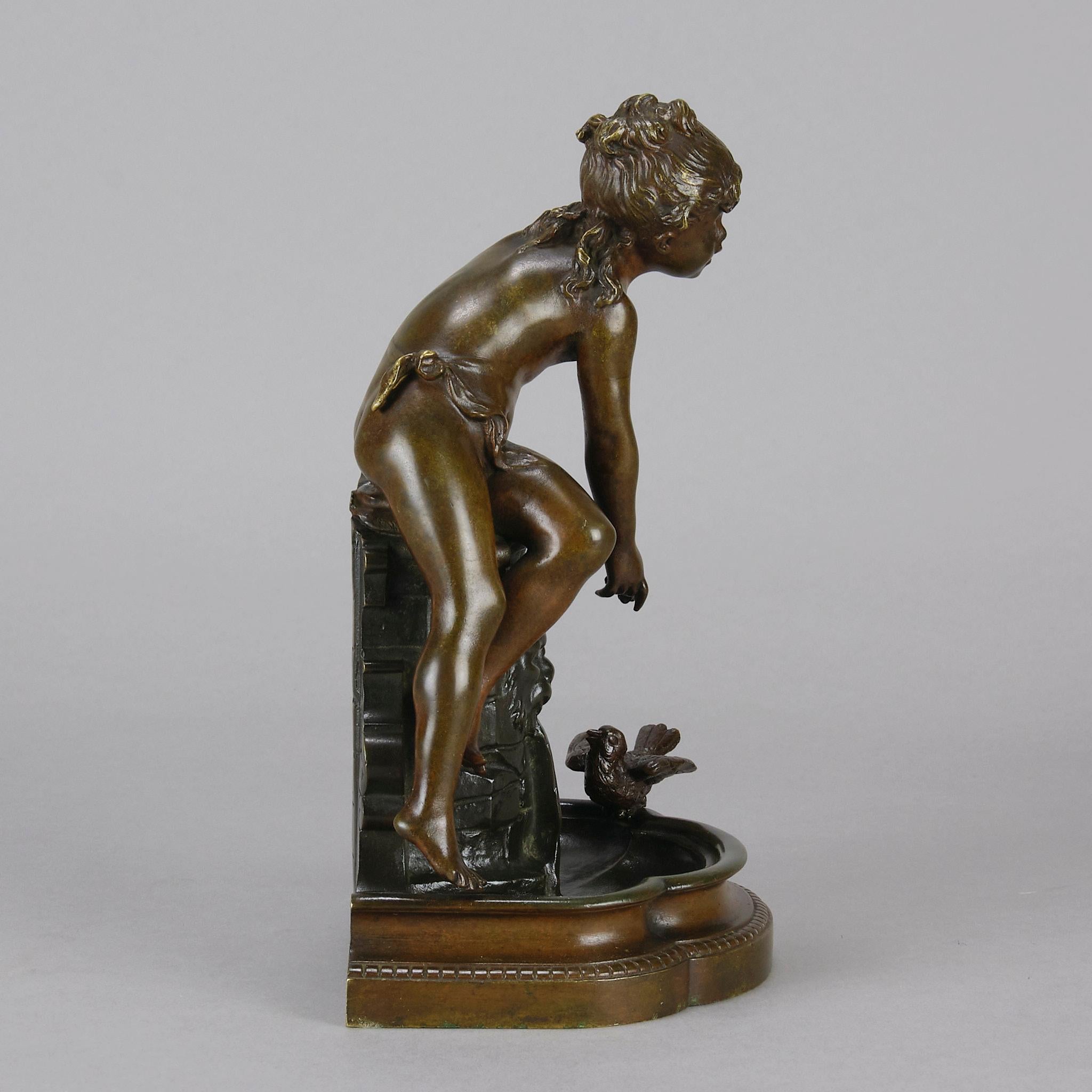 Jugendstil-Bronzeskulptur „Fille au Puits“ aus dem 19. Jahrhundert von Auguste Moreau (Französisch) im Angebot