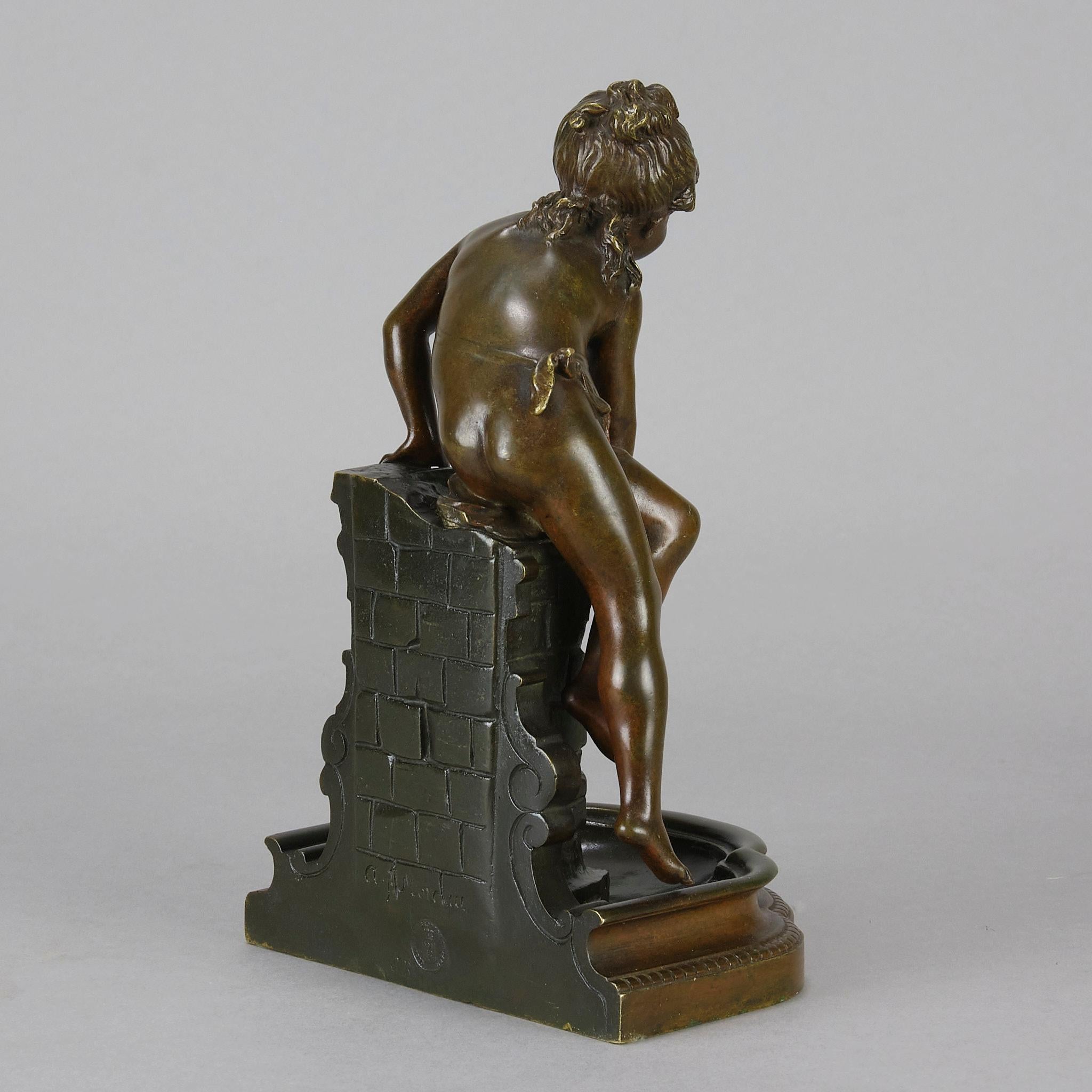 Jugendstil-Bronzeskulptur „Fille au Puits“ aus dem 19. Jahrhundert von Auguste Moreau (Gegossen) im Angebot