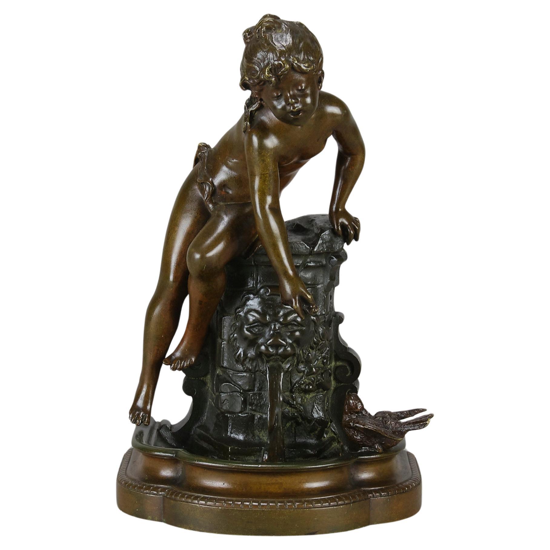 19th Century Art Nouveau Bronze Sculpture "Fille au Puits" by Auguste Moreau For Sale