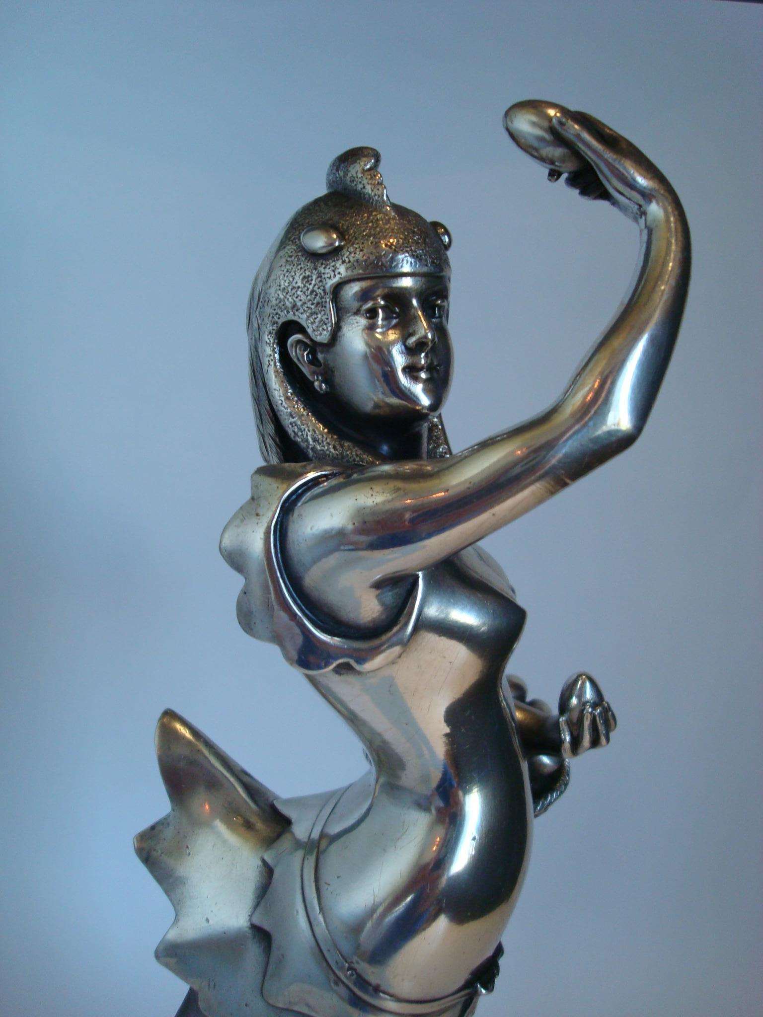Silvered 19th Century Art Nouveau Bronze Sculpture of a Female Hen by A. Grevin & F. Beer For Sale