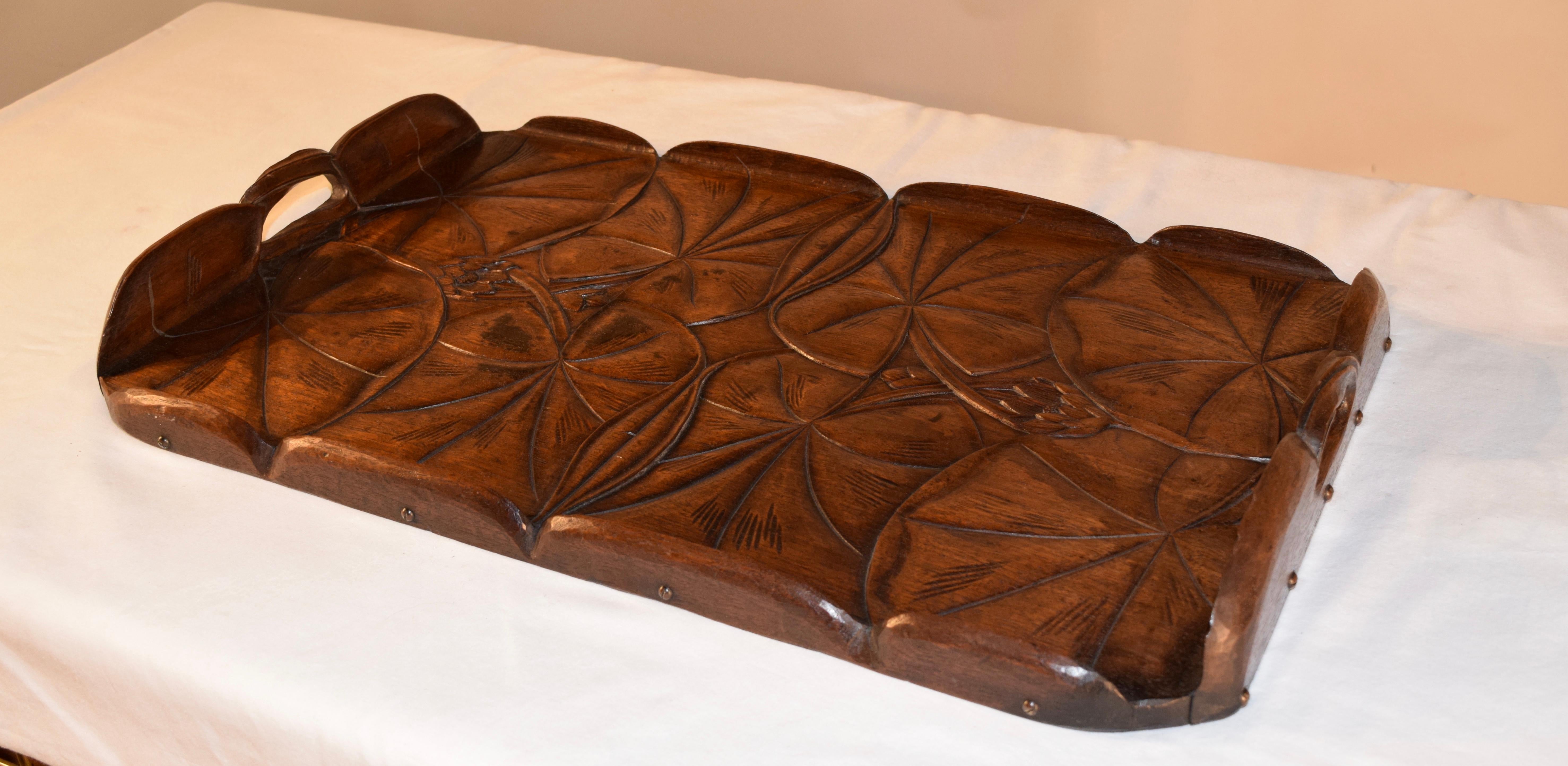 Oak 19th Century Art Nouveau Carved Tray