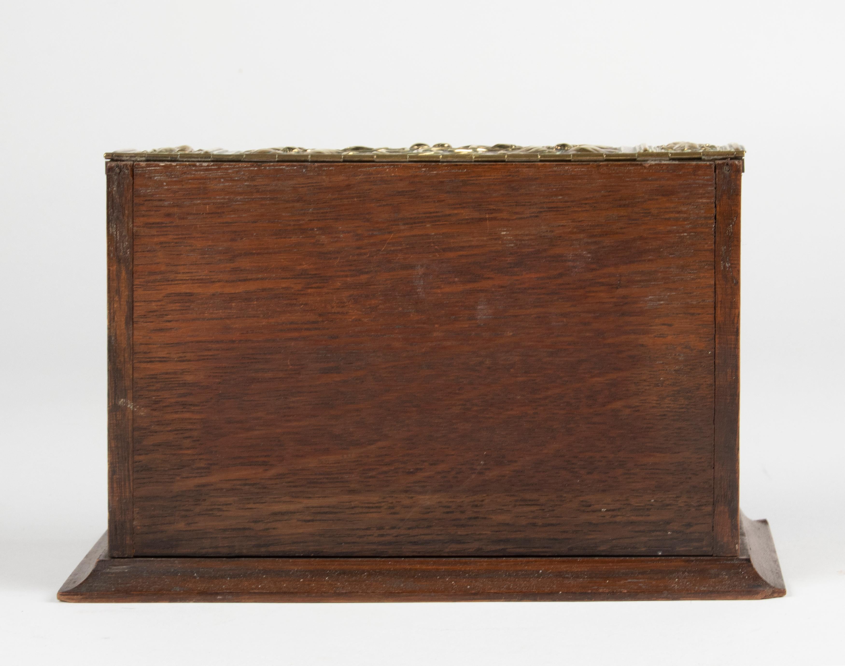 19th Century Art Nouveau Copper with Oak Desktop Stationery Box 9