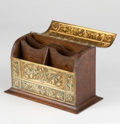 19th Century Art Nouveau Copper with Oak Desktop Stationery Box