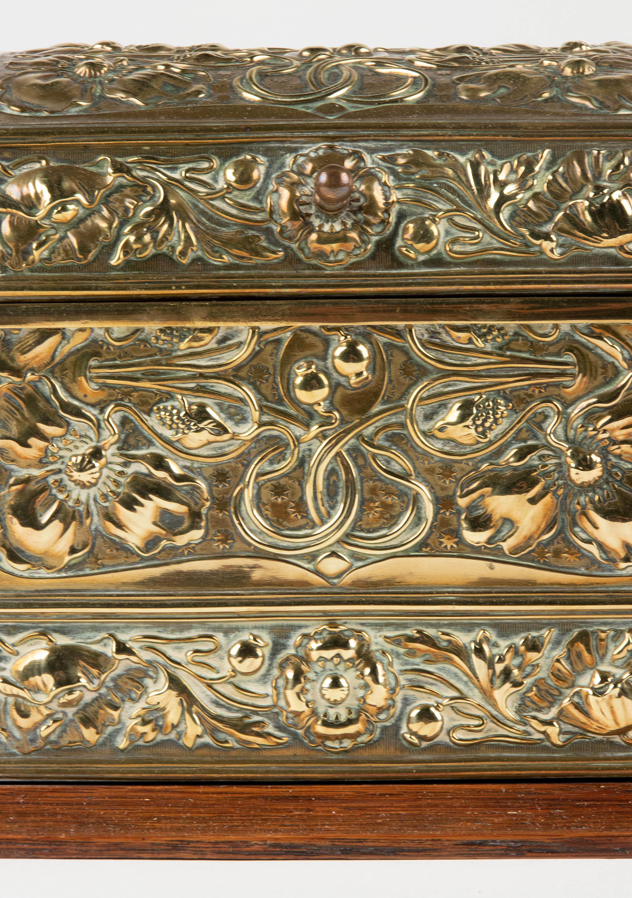 British 19th Century Art Nouveau Copper with Oak Desktop Stationery Box