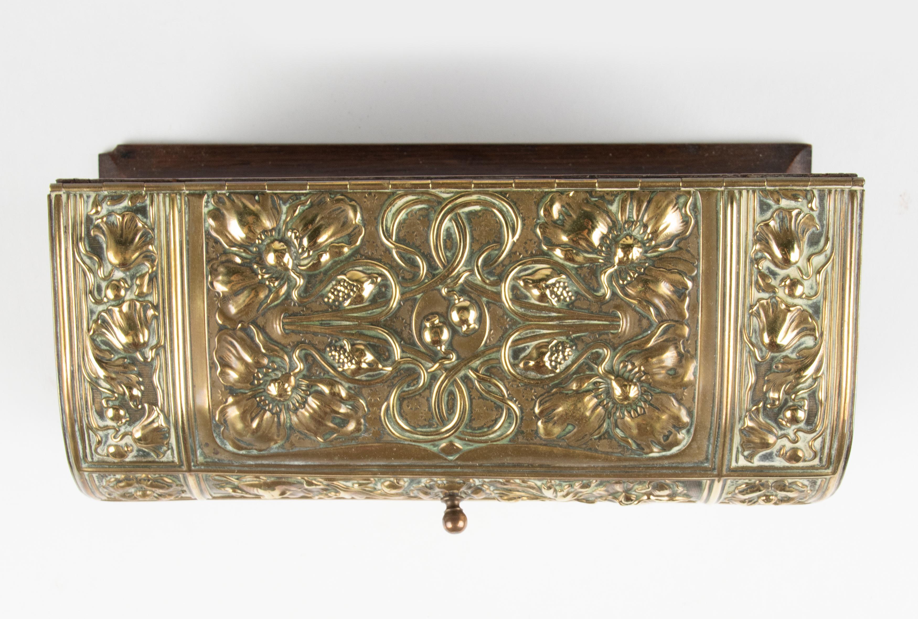 Late 19th Century 19th Century Art Nouveau Copper with Oak Desktop Stationery Box
