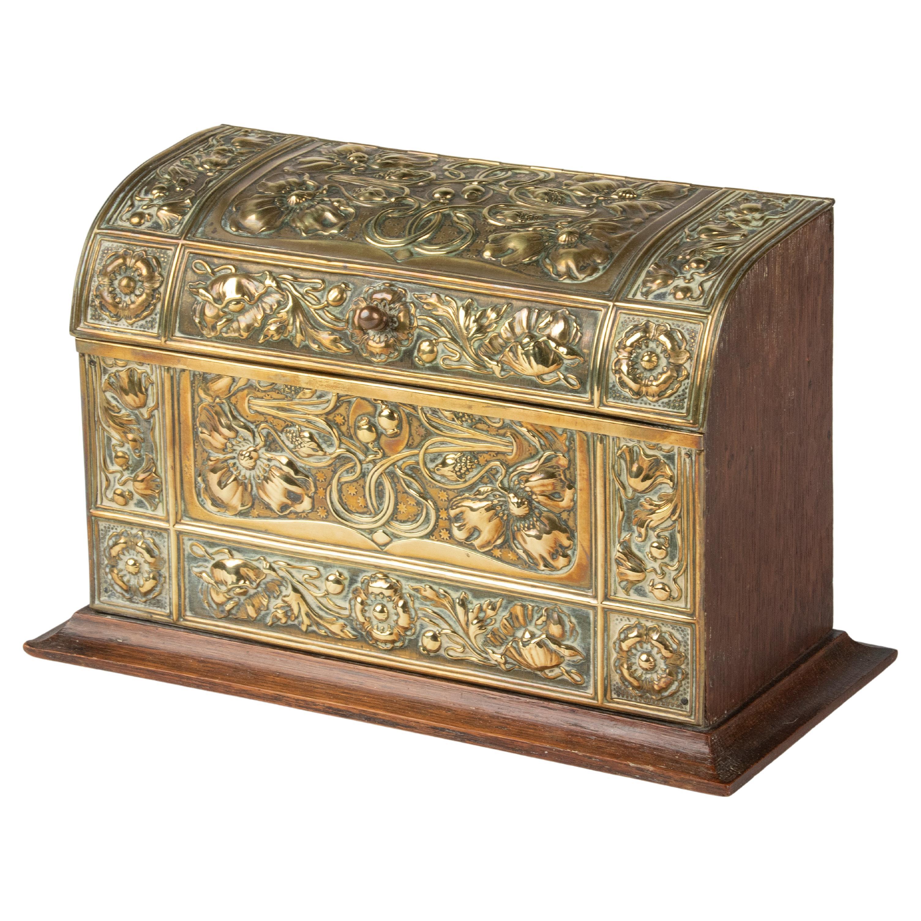 19th Century Art Nouveau Copper with Oak Desktop Stationery Box