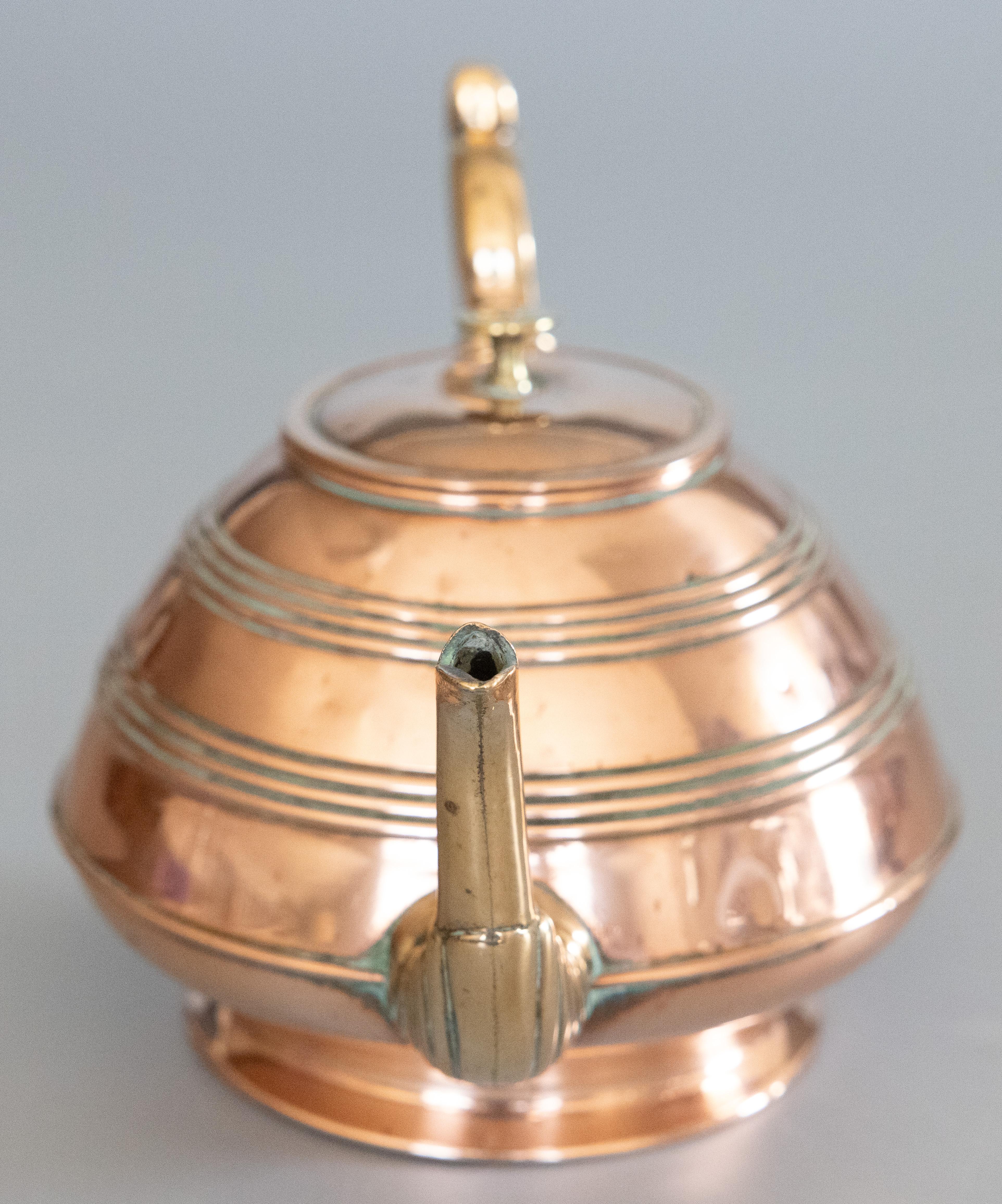 19th Century Art Nouveau English Copper & Brass Teapot Kettle For Sale 1