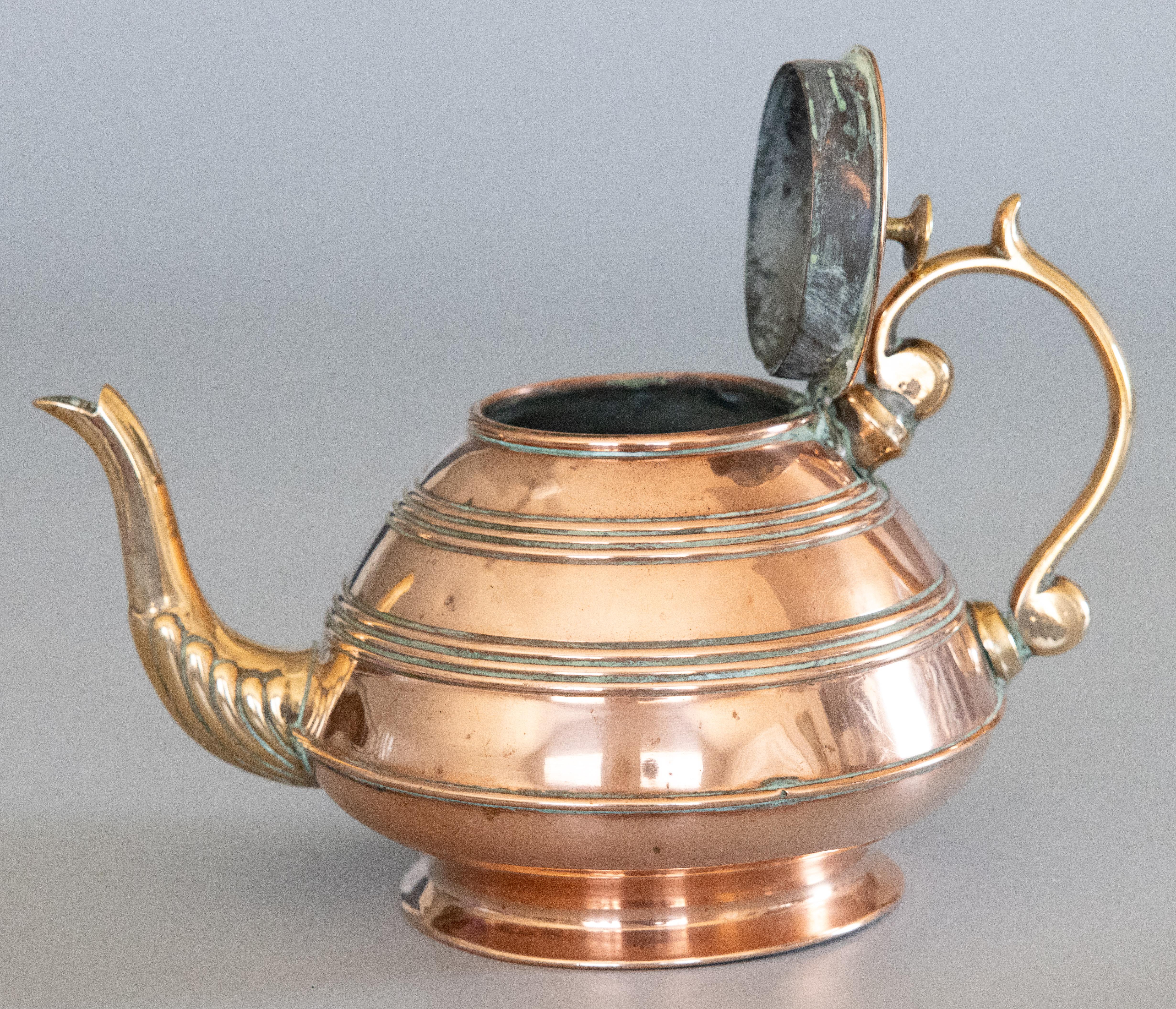 19th Century Art Nouveau English Copper & Brass Teapot Kettle For Sale 2