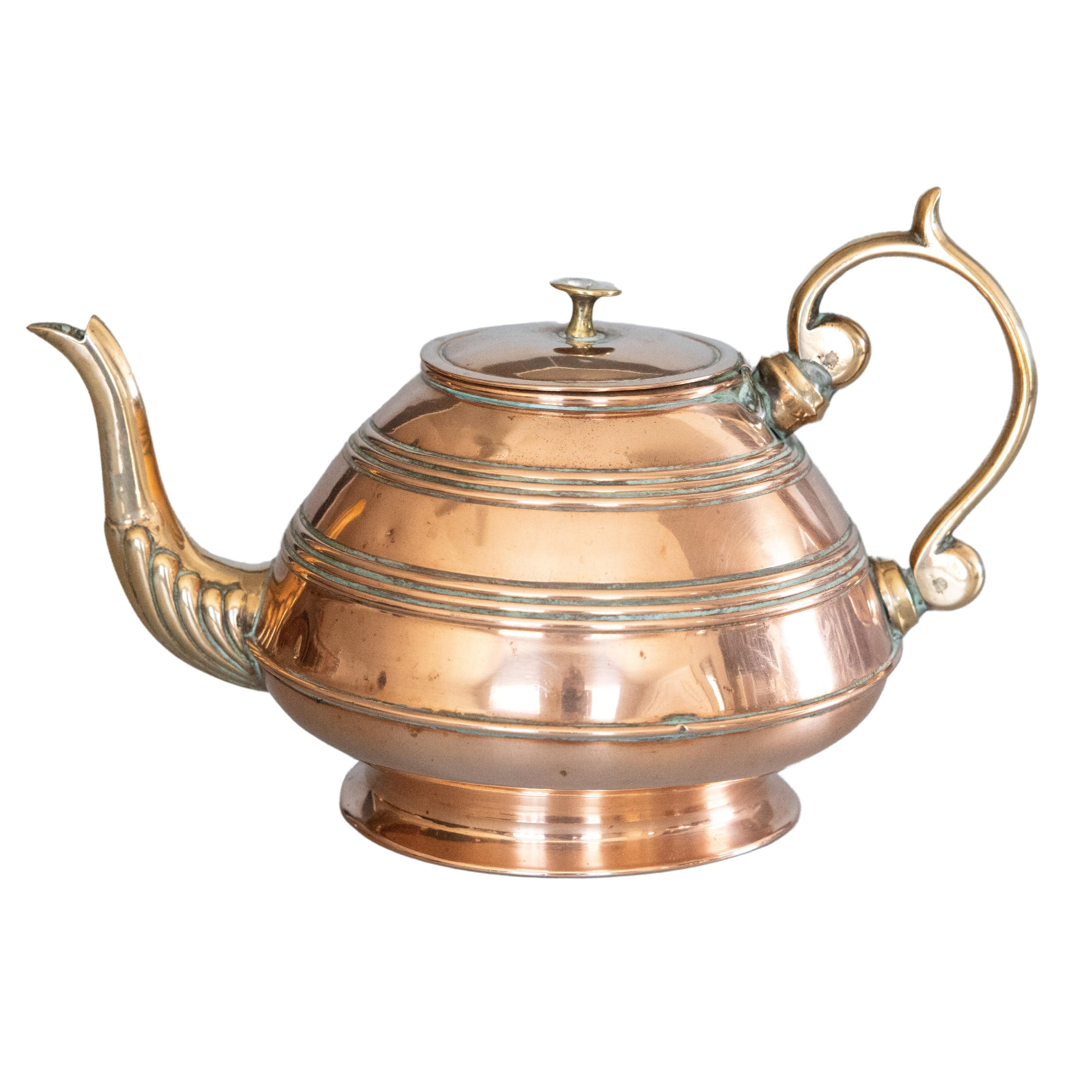 19th Century Art Nouveau English Copper & Brass Teapot Kettle For Sale