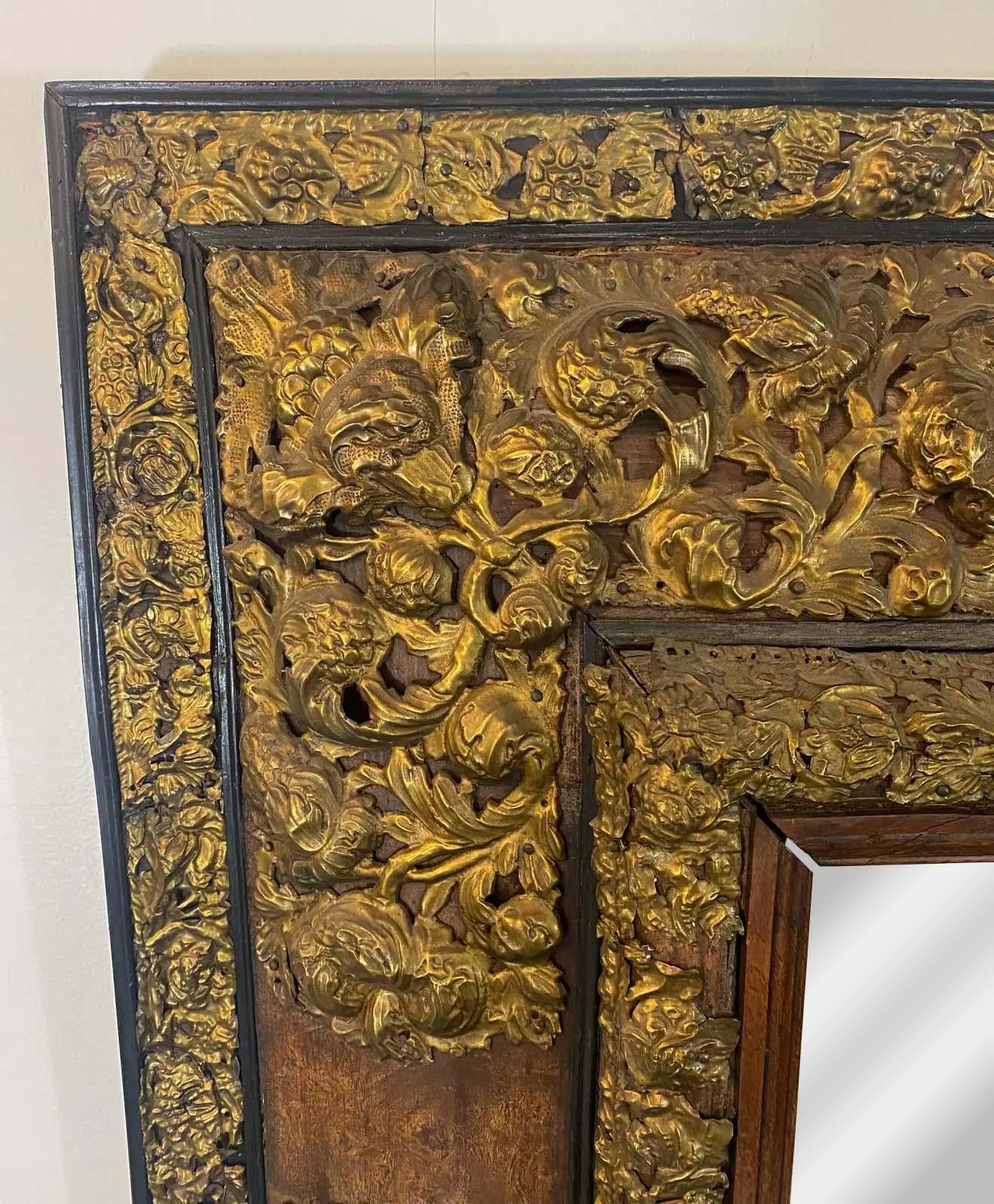 19th Century Art Nouveau Gold Foil on Wood Mantel or Wall Mirror For Sale 1