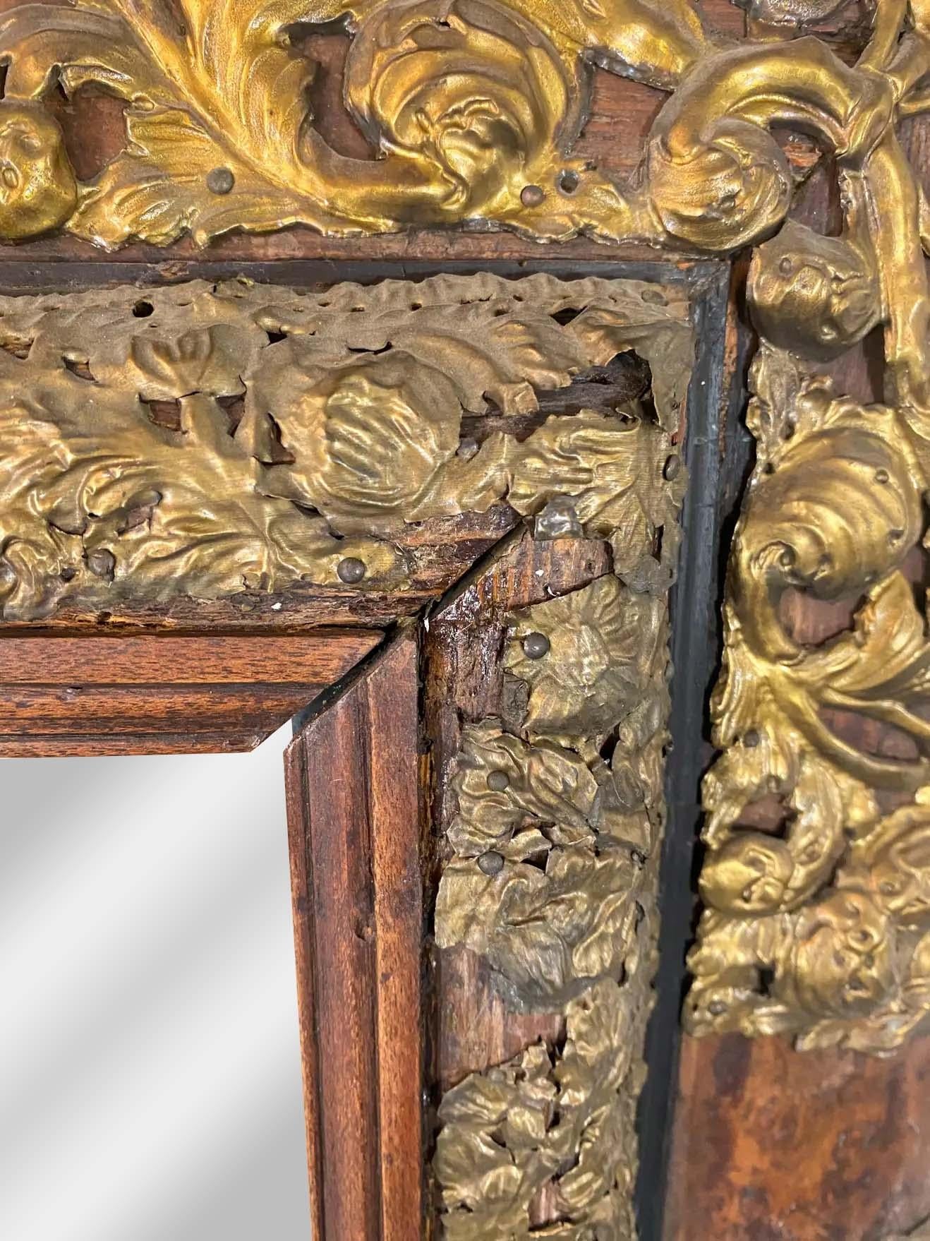 19th Century Art Nouveau Gold Foil on Wood Mantel or Wall Mirror 2