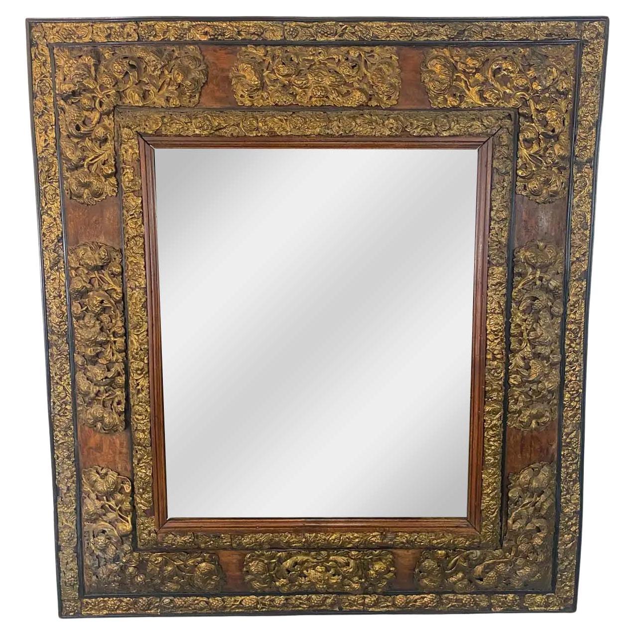 19th Century Art Nouveau Gold Foil on Wood Mantel or Wall Mirror For Sale