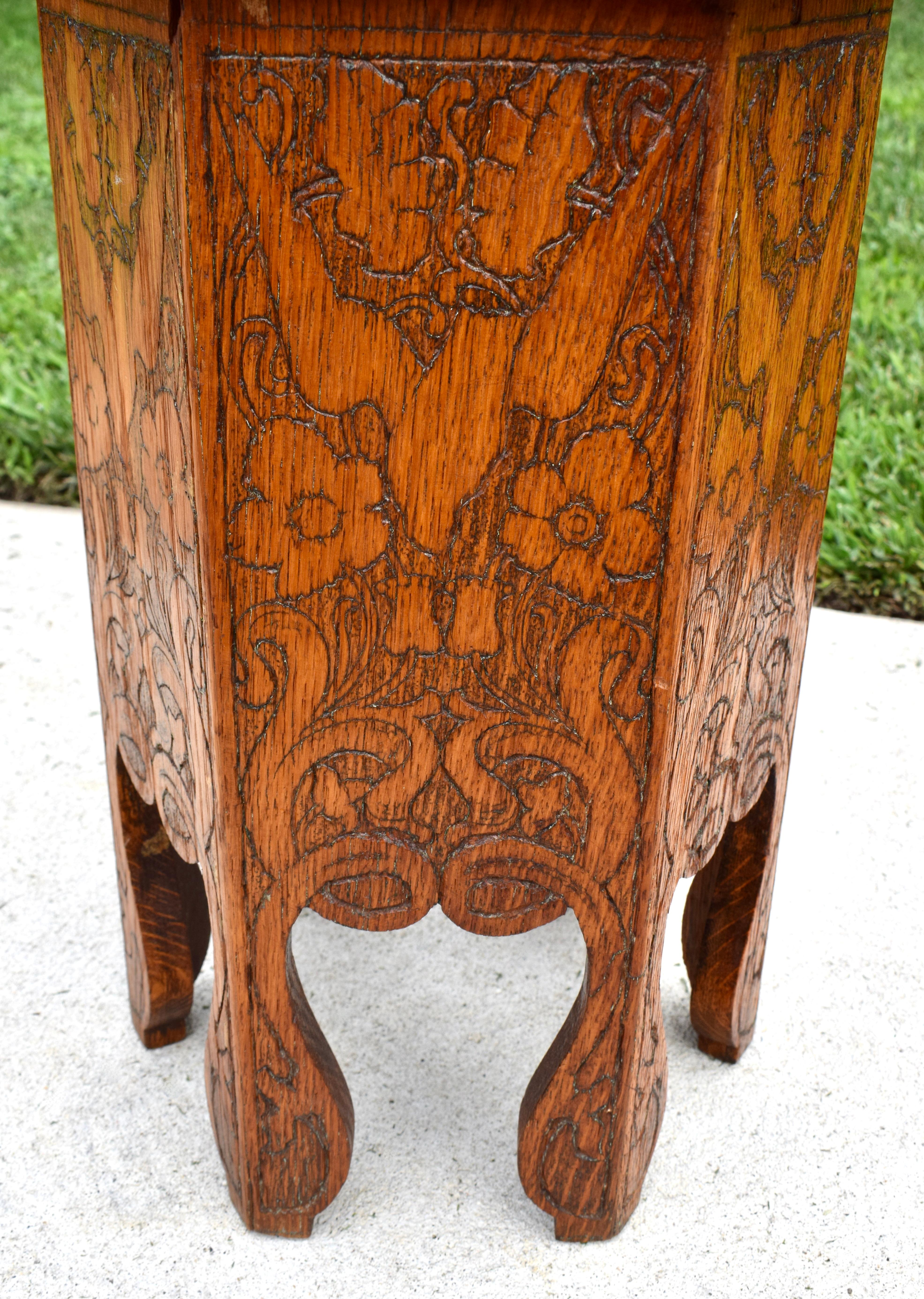 Hand-Carved 19th Century Art Nouveau Hexagon Side Table