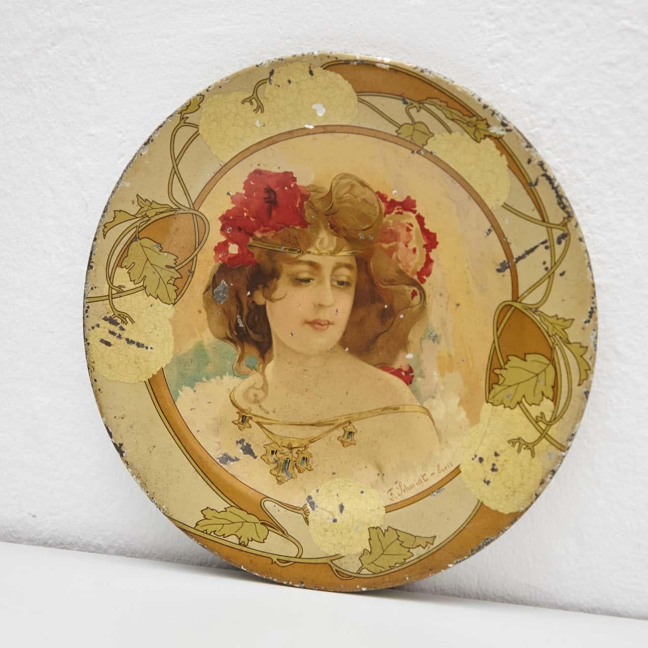 French 19th Century Art Nouveau Metal Plate For Sale