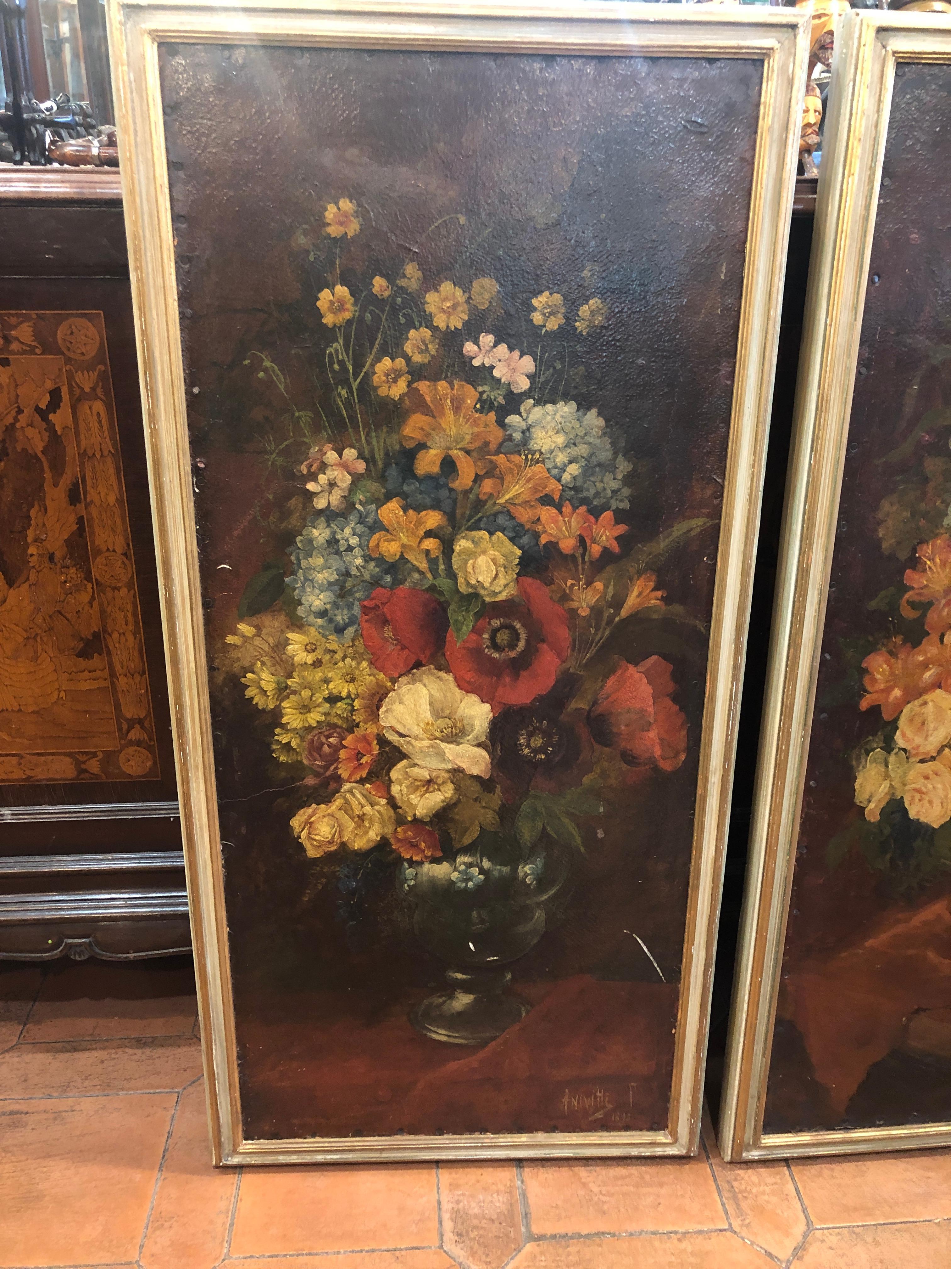 Filippo Anivitti (Roma, 4 dicembre 1876 – Roma, 4 agosto 1955) è stato un pittore italiano.
Pair of paintings, depicting vases with flowers. Signed and dated 