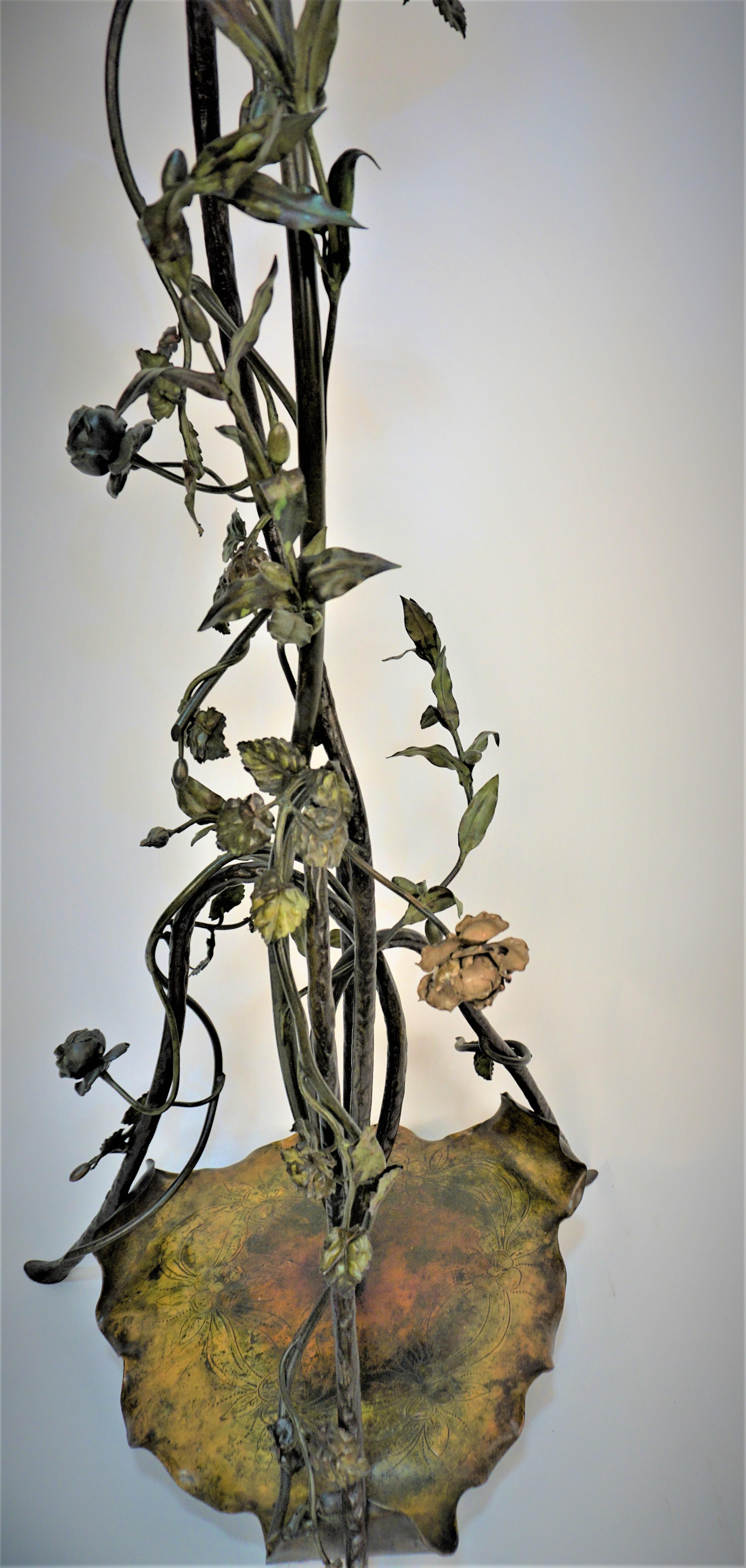 Bronze 19th Century Art Nouveau Rose Plant Sculpture Floor Lamp  For Sale