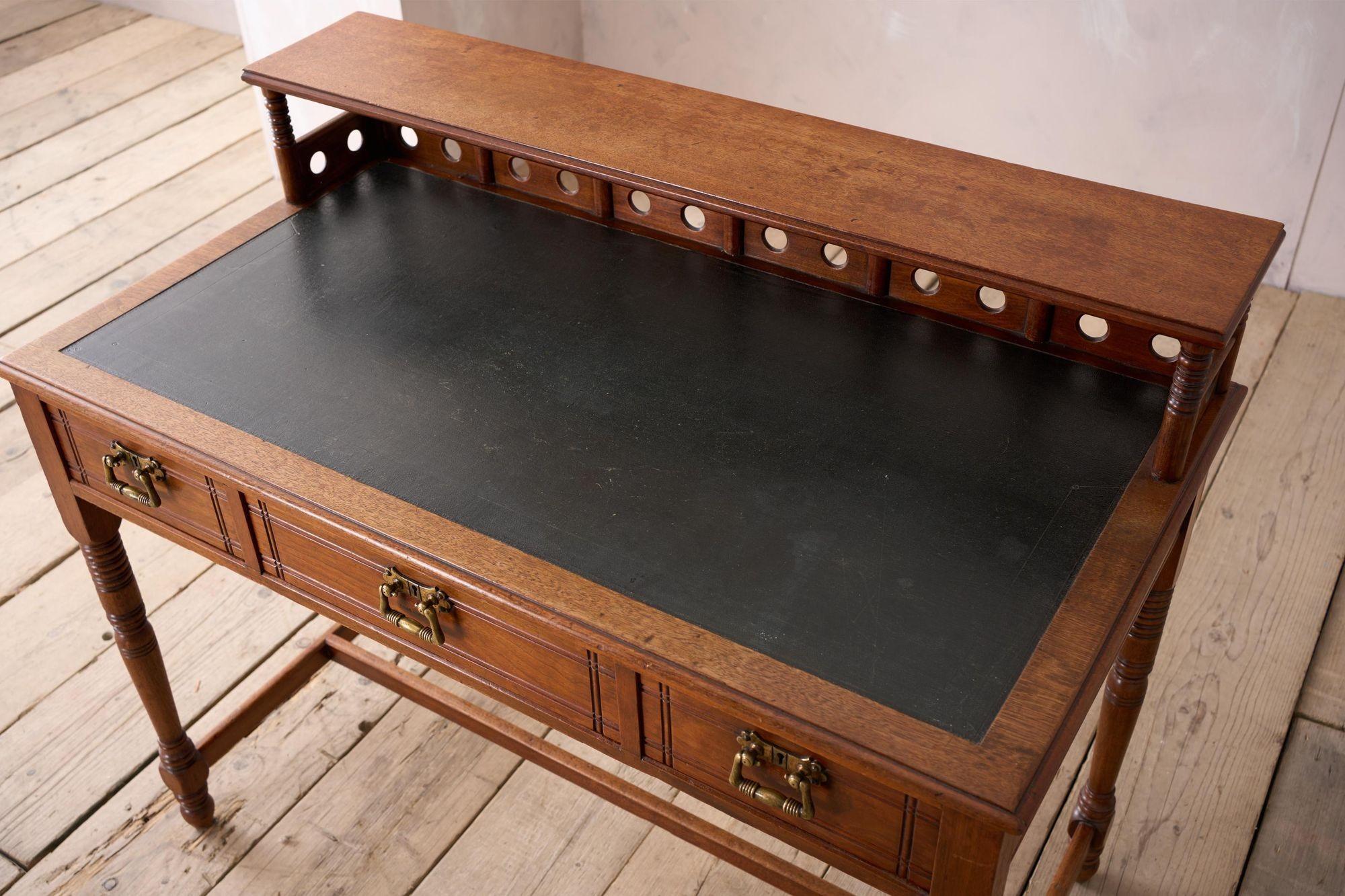 19th century Art Nouveau Secessionist leather and mahogany writing table 4