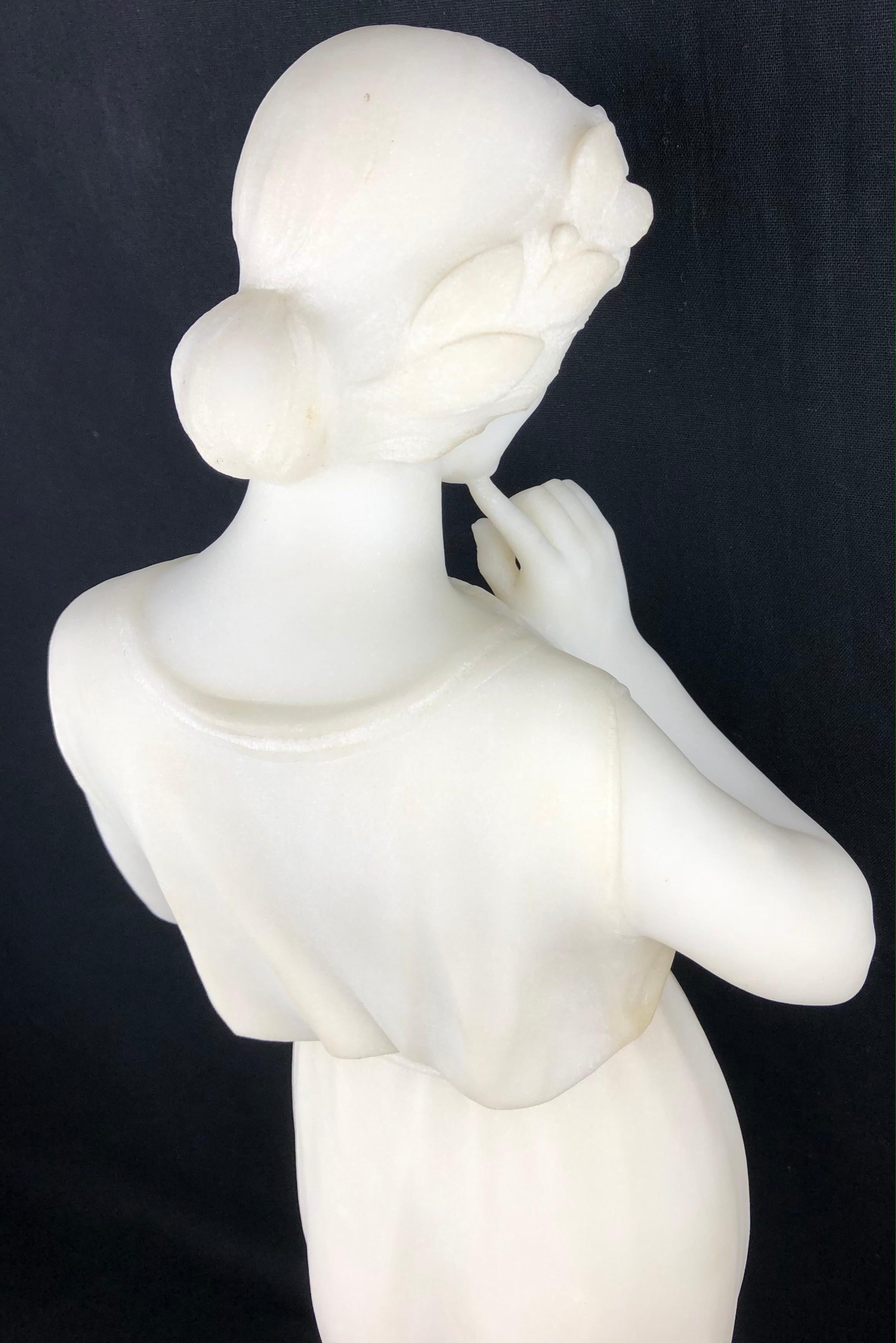 Art Nouveau Italian Neoclassical 19th Century White Carrara Marble Sculpture Guglielmo Pugi  For Sale