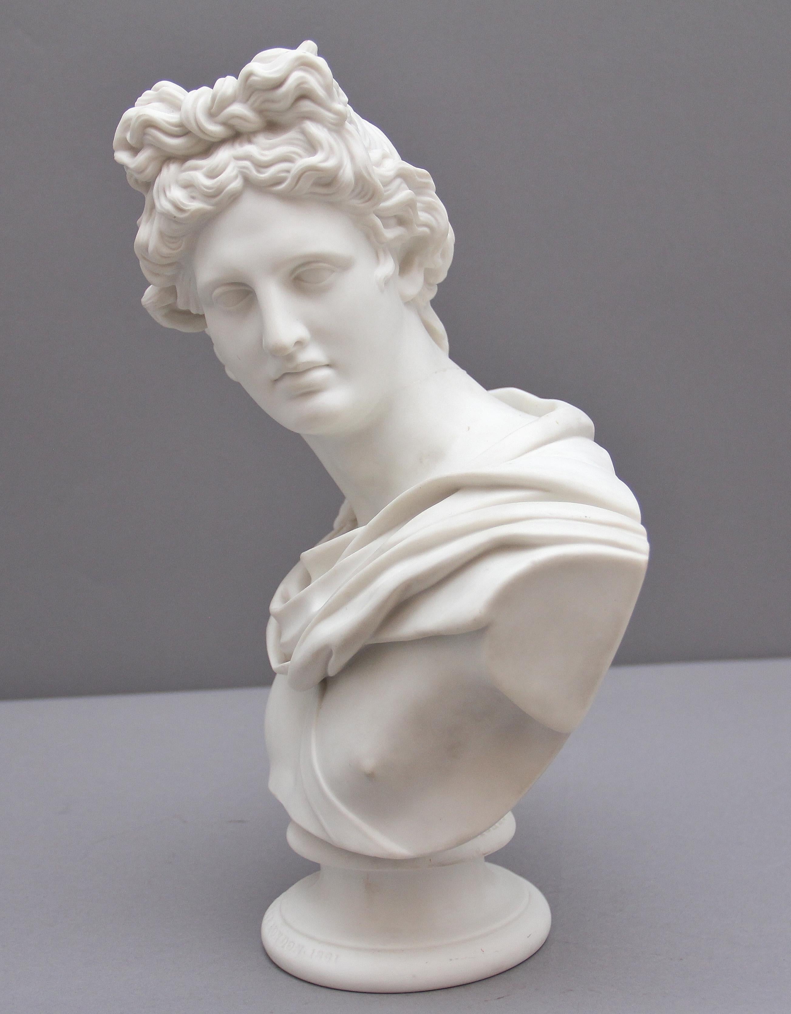 Early Victorian 19th Century Art Union of London Parian Bust of Apollo