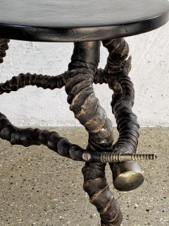 19th Century Artisan Made Horn and Bronze Side Table-Stool
