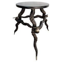 19th Century Artisan Made Horn and Bronze Side Table-Stool