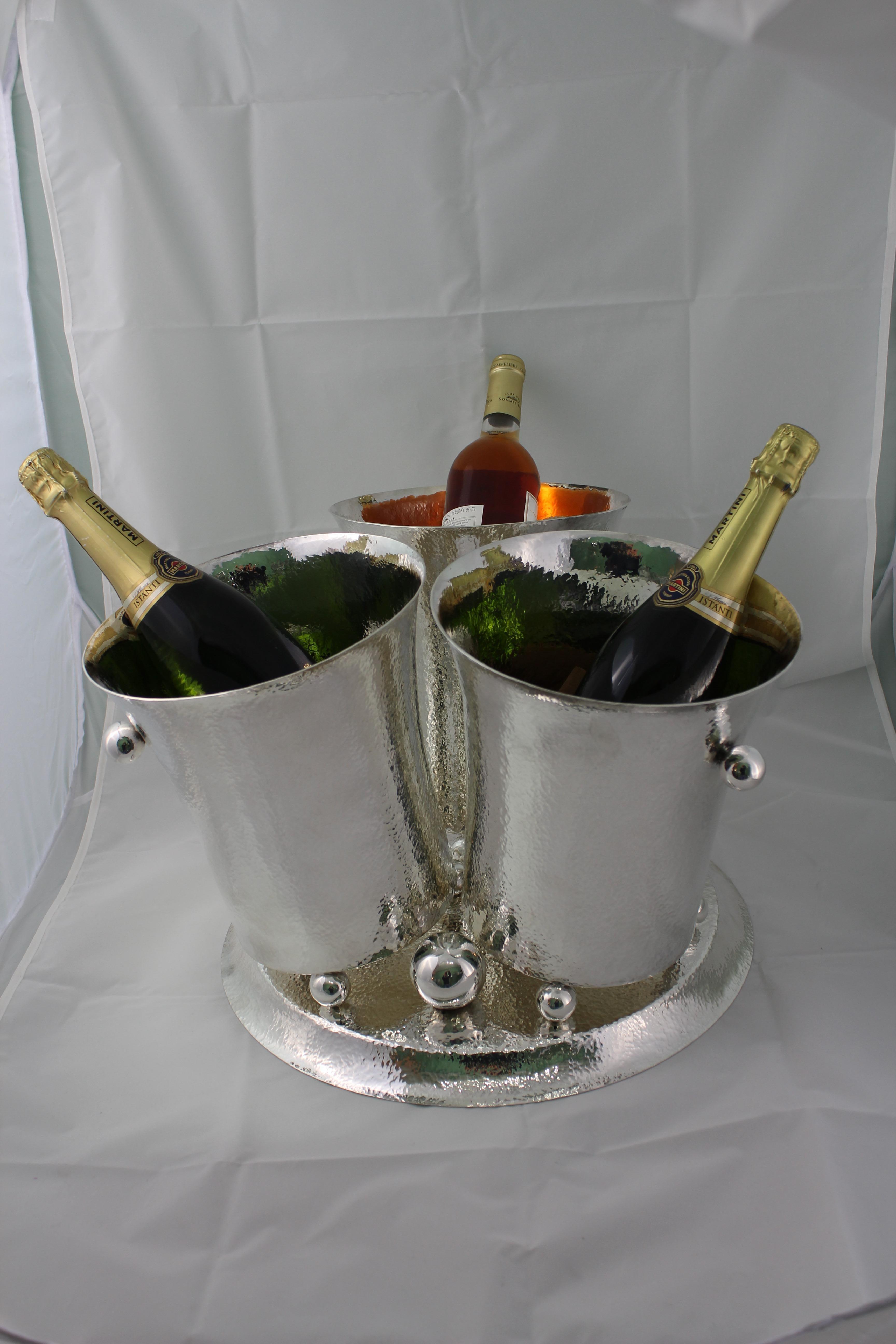 19th Century Artistic Hammered Art Deco Silver Wine Cooler, Italy, 1930s For Sale 8