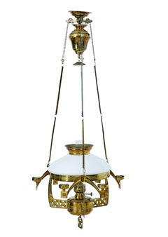 19th Century Arts & Crafts Brass Hanging Oil Chandelier