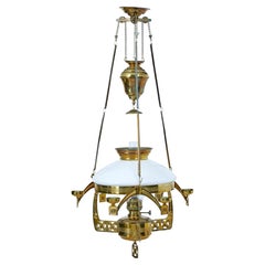 19th century arts and crafts brass hanging oil chandelier