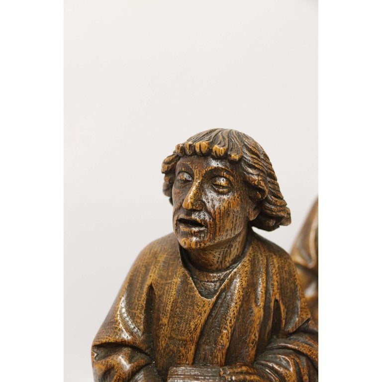 19th Century Arts and Crafts Carved Oak Figure Group of Three Monks ...