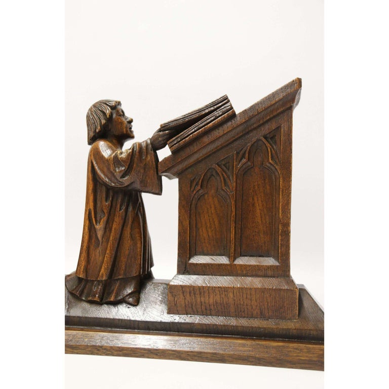 19th Century Arts and Crafts Carved Oak Figure Group of Three Monks ...