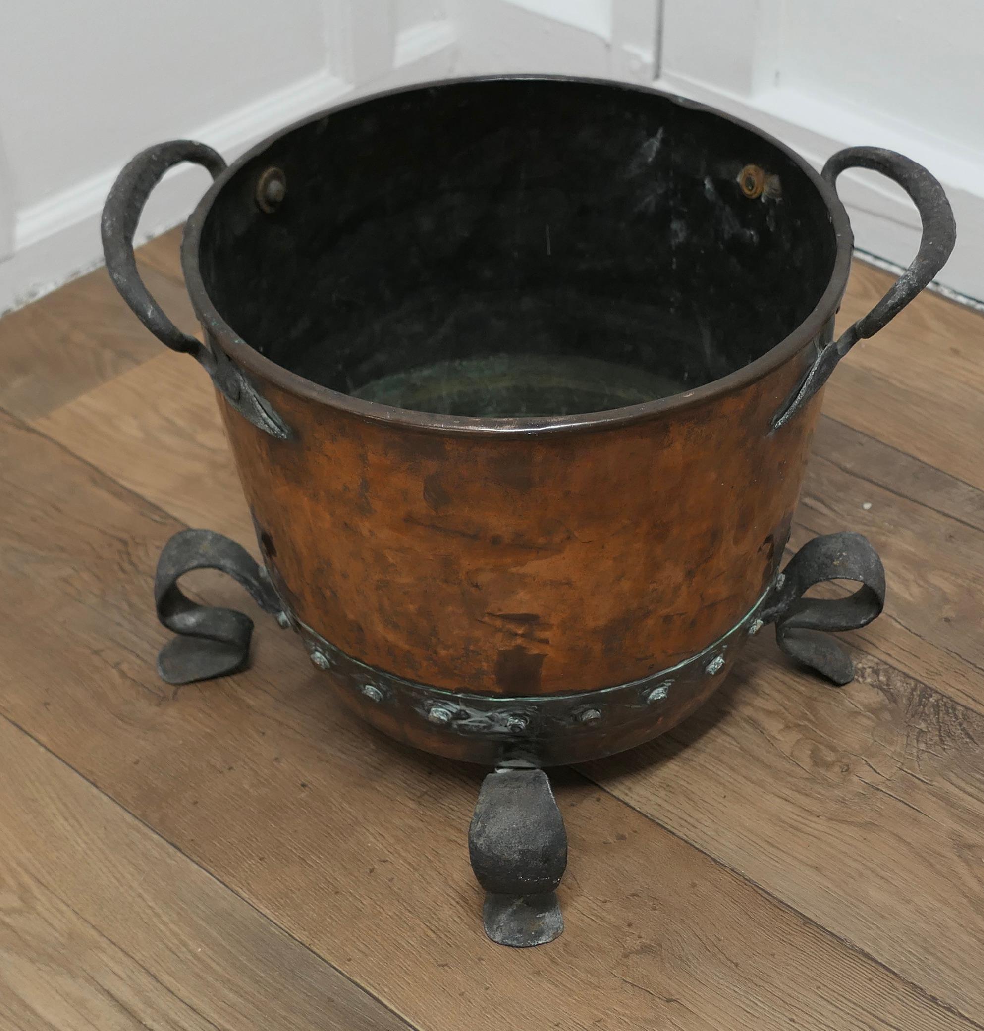 Late 19th Century 19th Century Arts and Crafts Copper and Wrought Iron Log Bin For Sale