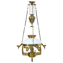 19th Century Arts & Crafts Brass Hanging Oil Chandelier