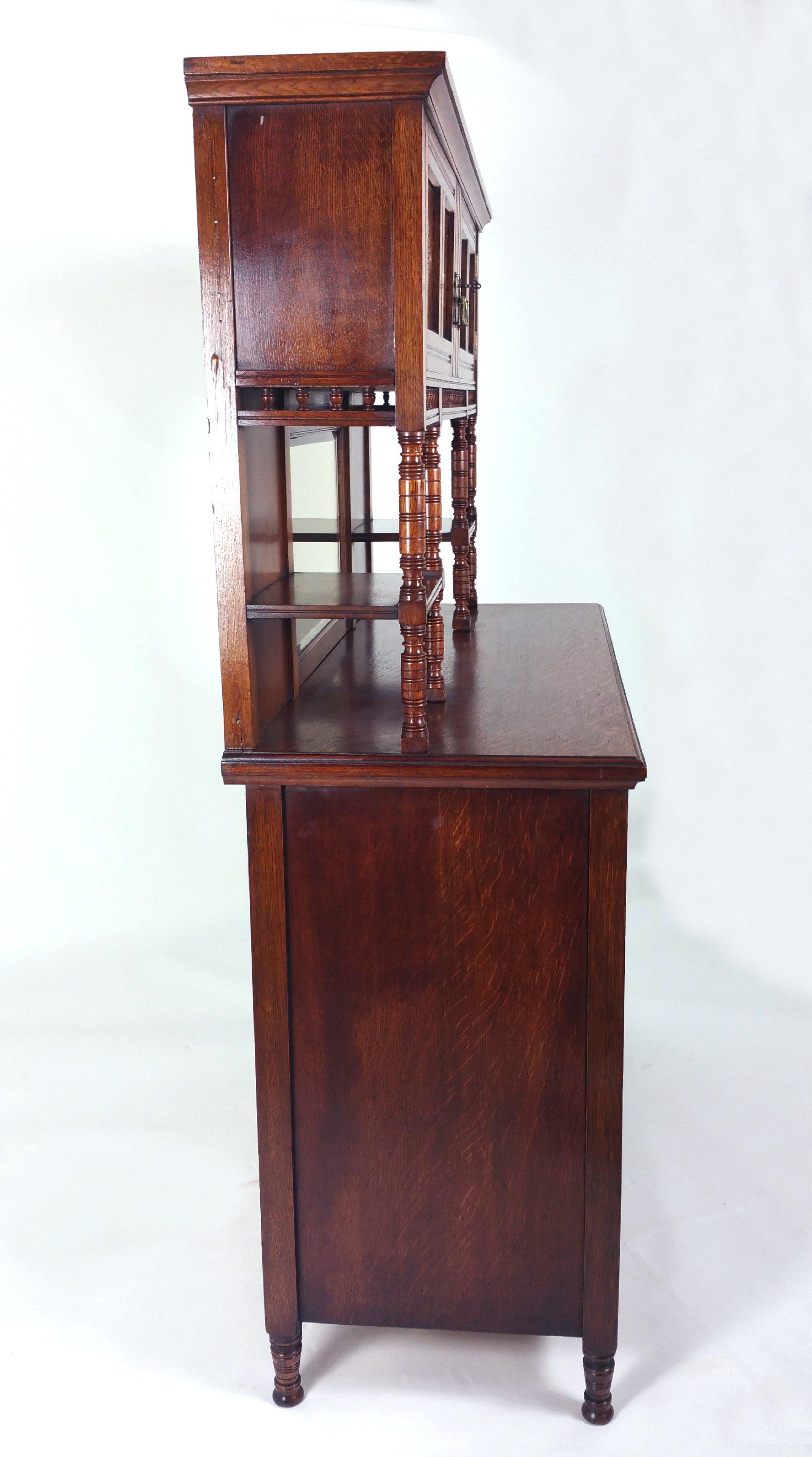 19th Century Arts & Crafts English Oak Sideboard with Sunflower Detail 4