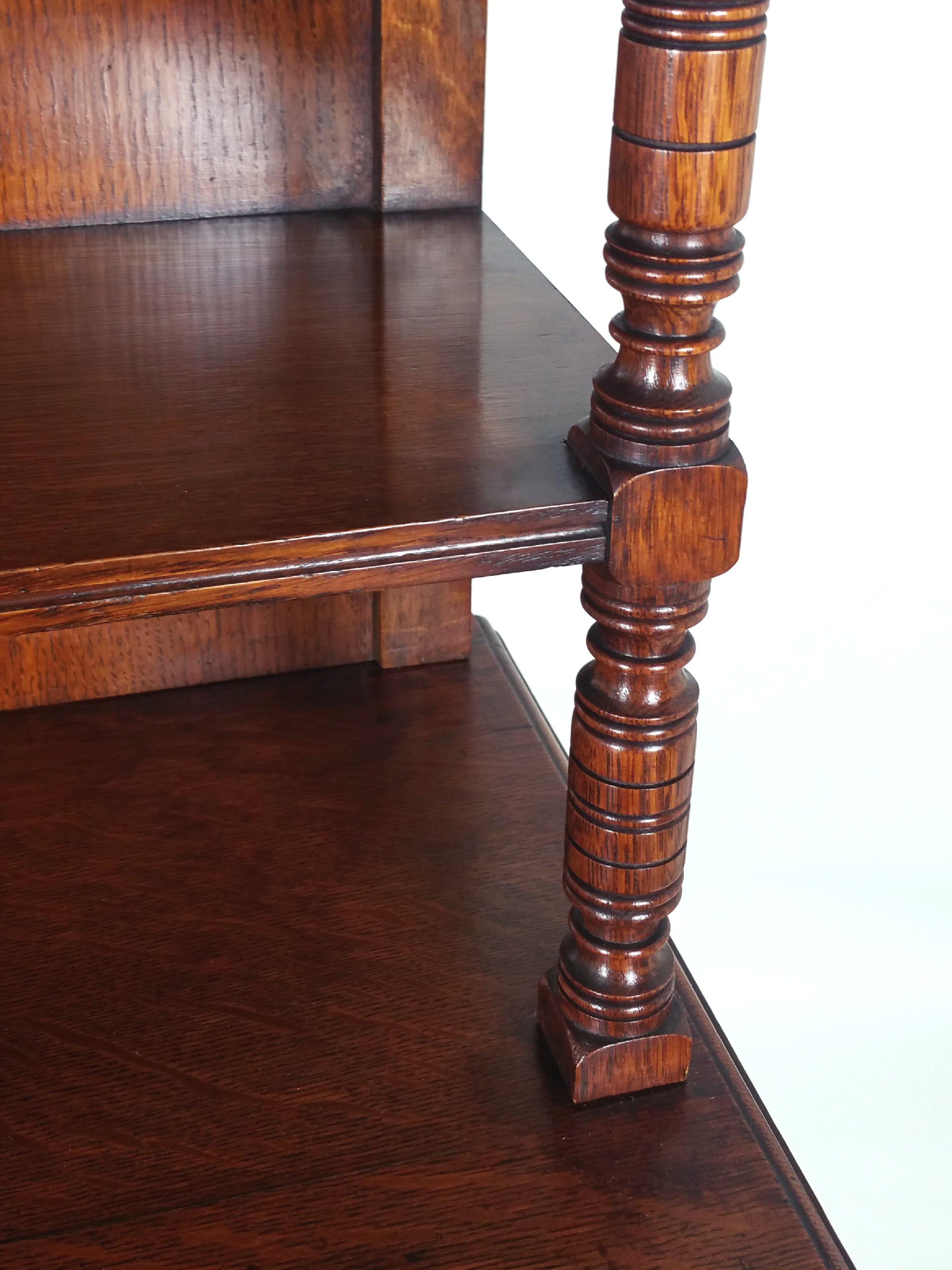 Hand-Carved 19th Century Arts & Crafts English Oak Sideboard with Sunflower Detail