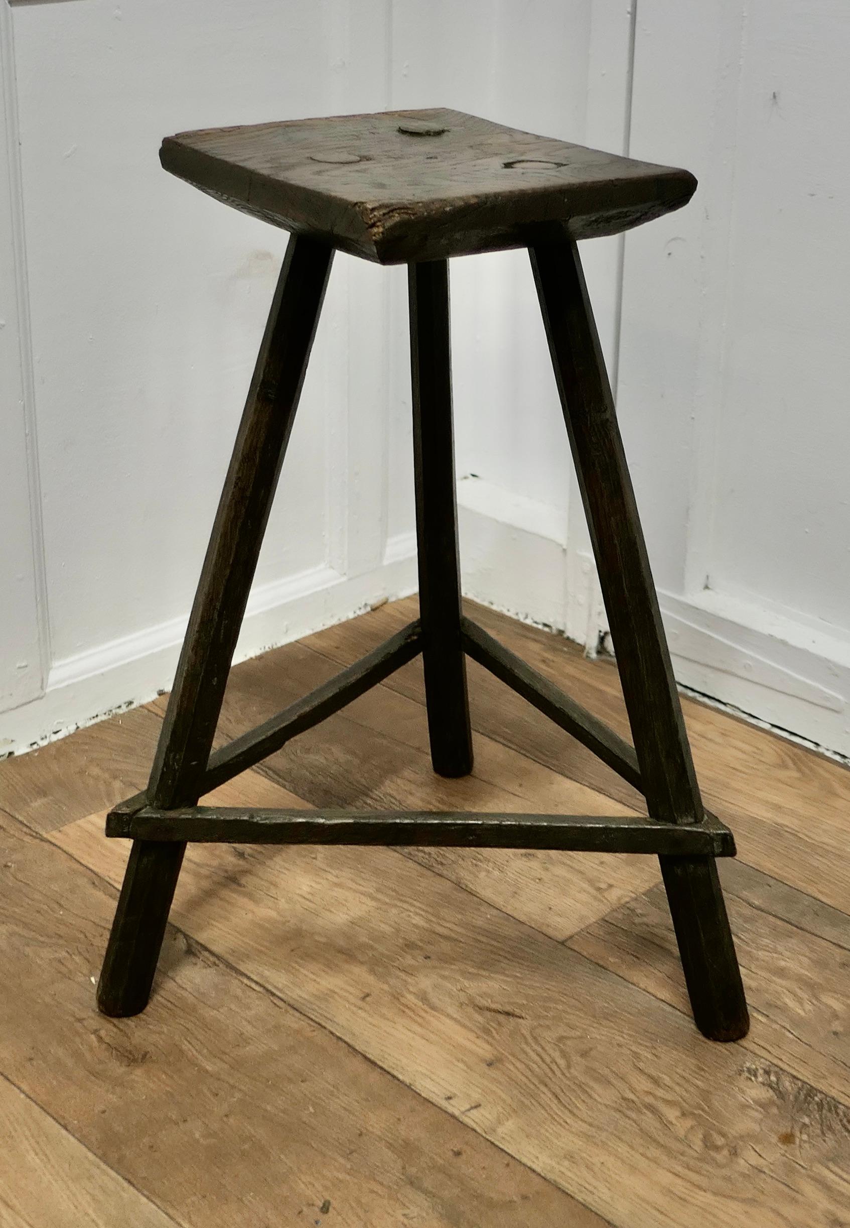 Late 19th Century 19th Century Ash and Elm Cricket Table Stool     For Sale