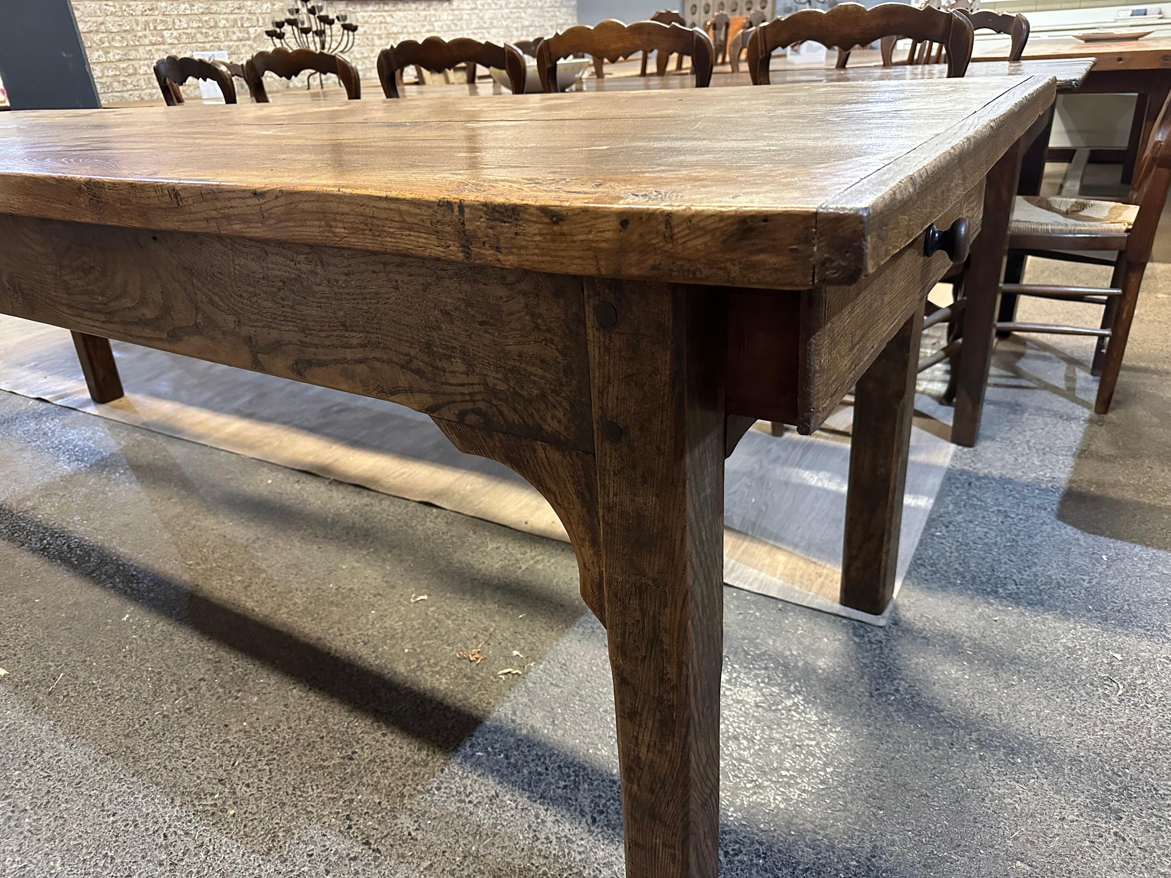 French Provincial 19th Century Ash Farmhouse Table With One Drawer For Sale