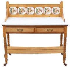 19th Century Ash, Pine, and Marble Washstand Antique Table Writing Dressing Side