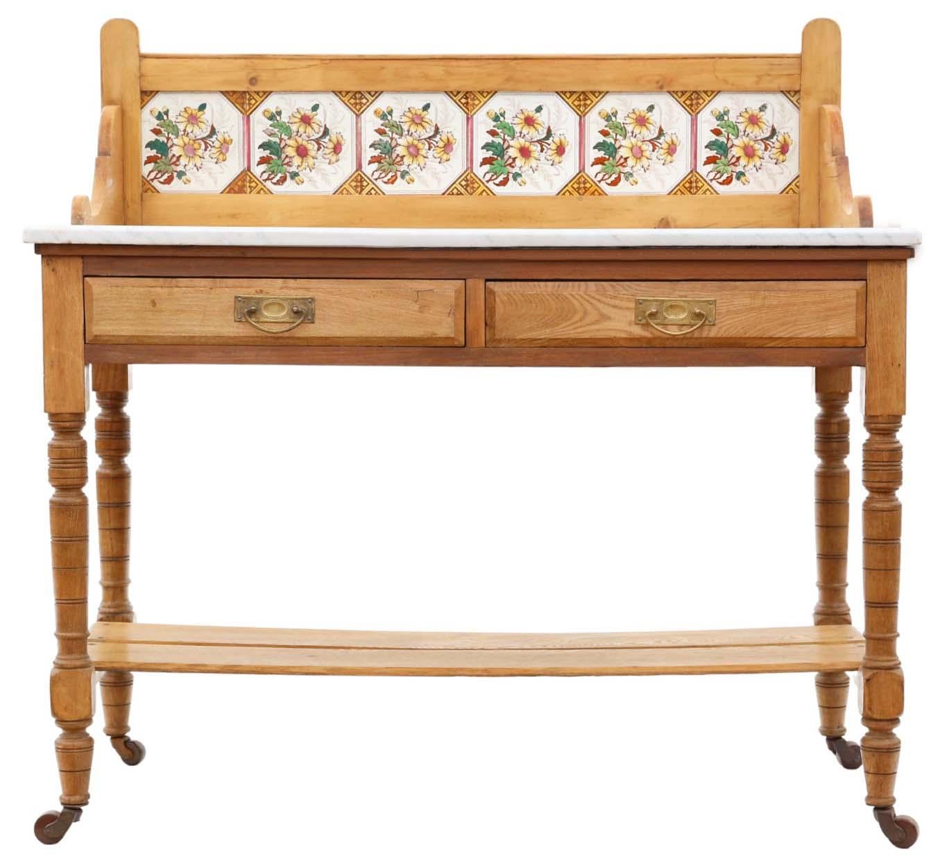 19th Century Ash, Pine, and Marble Washstand Antique Table Writing Dressing Side In Good Condition In Wisbech, Cambridgeshire