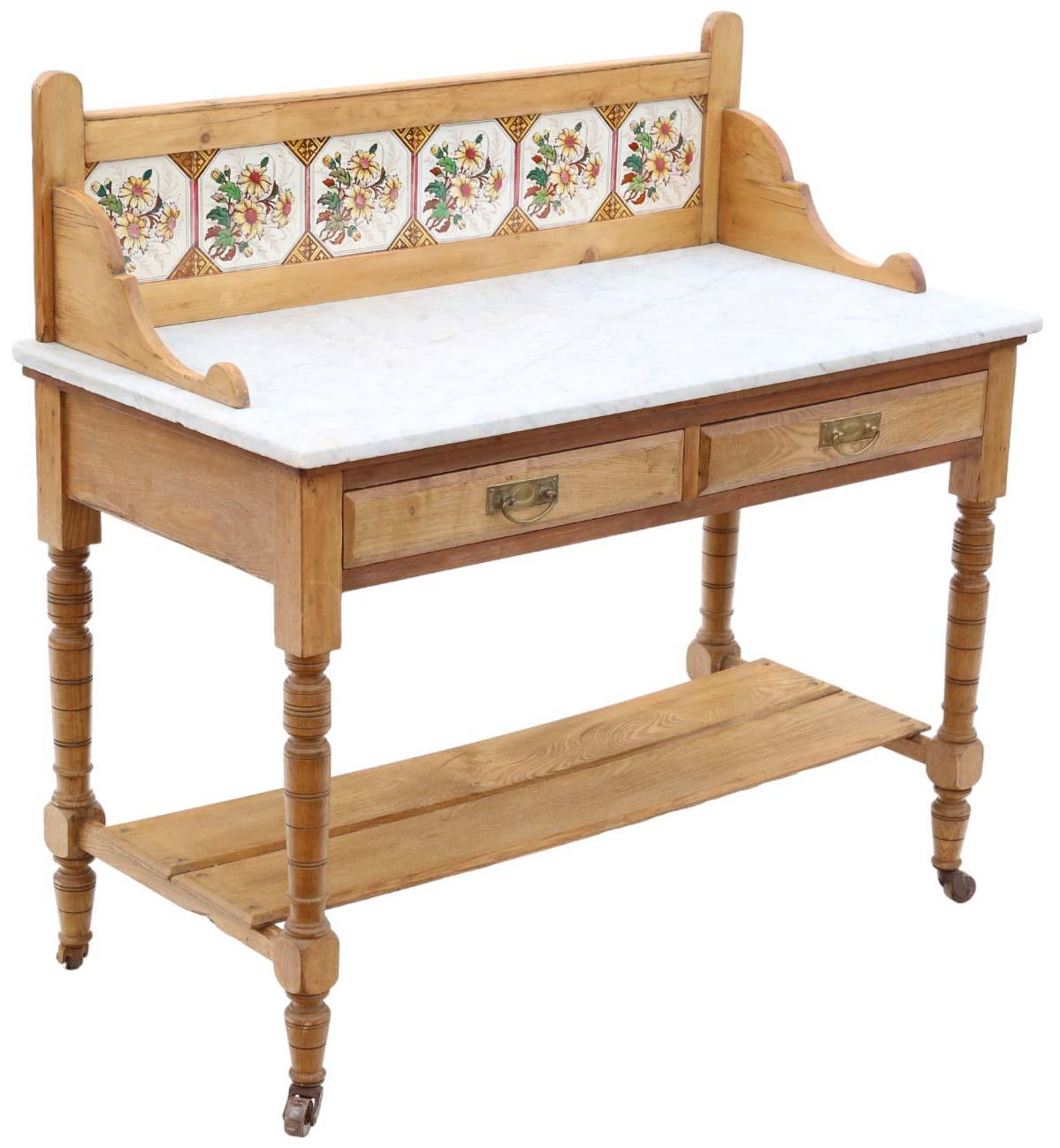 19th Century Ash, Pine, and Marble Washstand Antique Table Writing Dressing Side 3